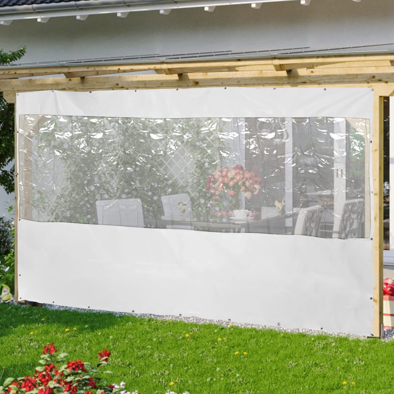 Waterproof Commercial Clear Vinyl Awning Canopy - 8x13 Feet (2.5x4m) Roll-Up Patio Enclosure for Tents, Awnings & Canopies - UV Resistant, Durable White Cover for Outdoor Events, Restaurants & Backyard Parties