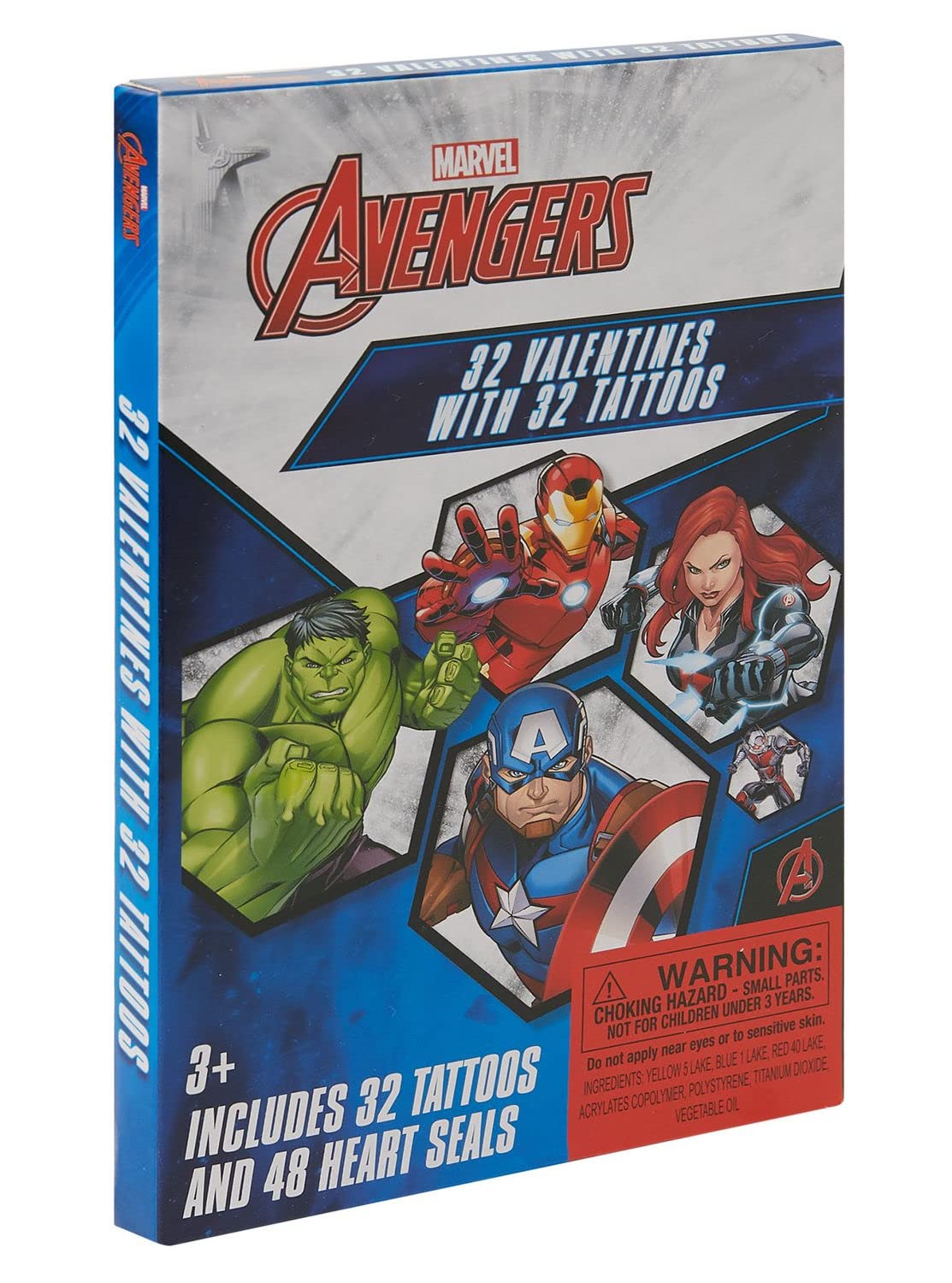 Marvel Avengers 32 Valentine's Day Cards with Temporary Tattoos - Superhero Themed Greeting Cards for Kids, Classroom Exchange & Party Favors