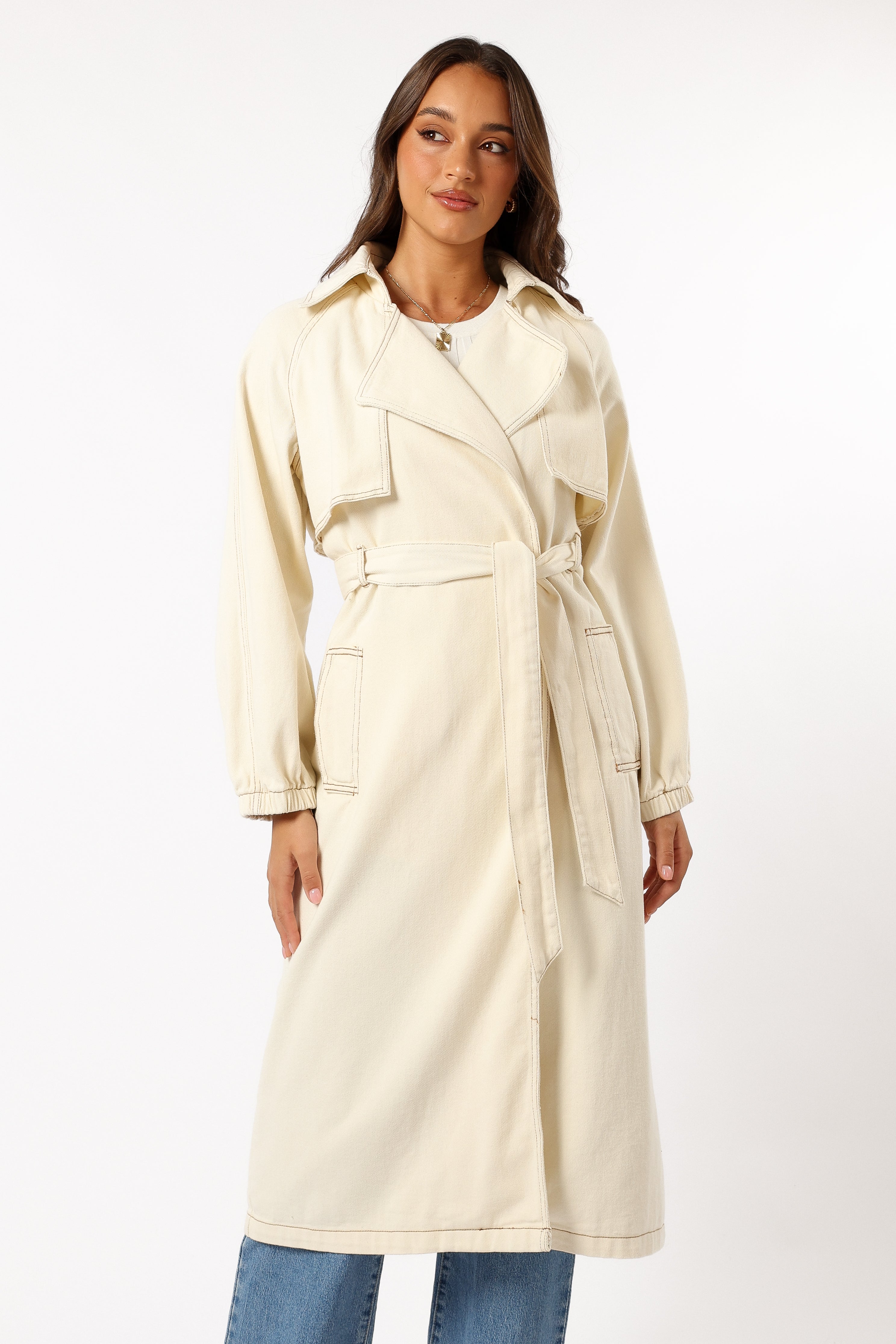 Ariana Women's Trench Coat in Ecru - Classic Waterproof Long Coat for Fall & Winter | Perfect for Office, Travel & Formal Occasions
