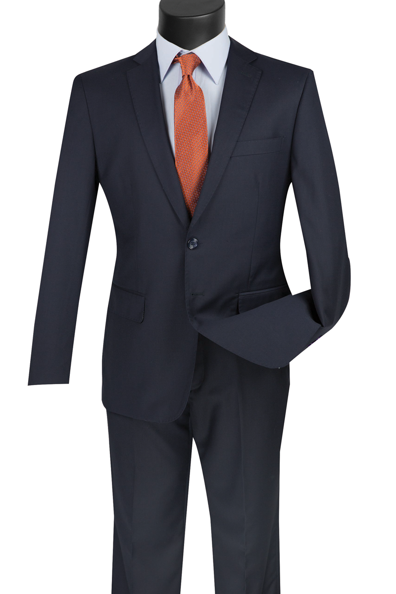 Slim Fit Men's 2-Piece Navy Suit with 2-Button Jacket - Perfect for Business Meetings, Weddings & Formal Events
