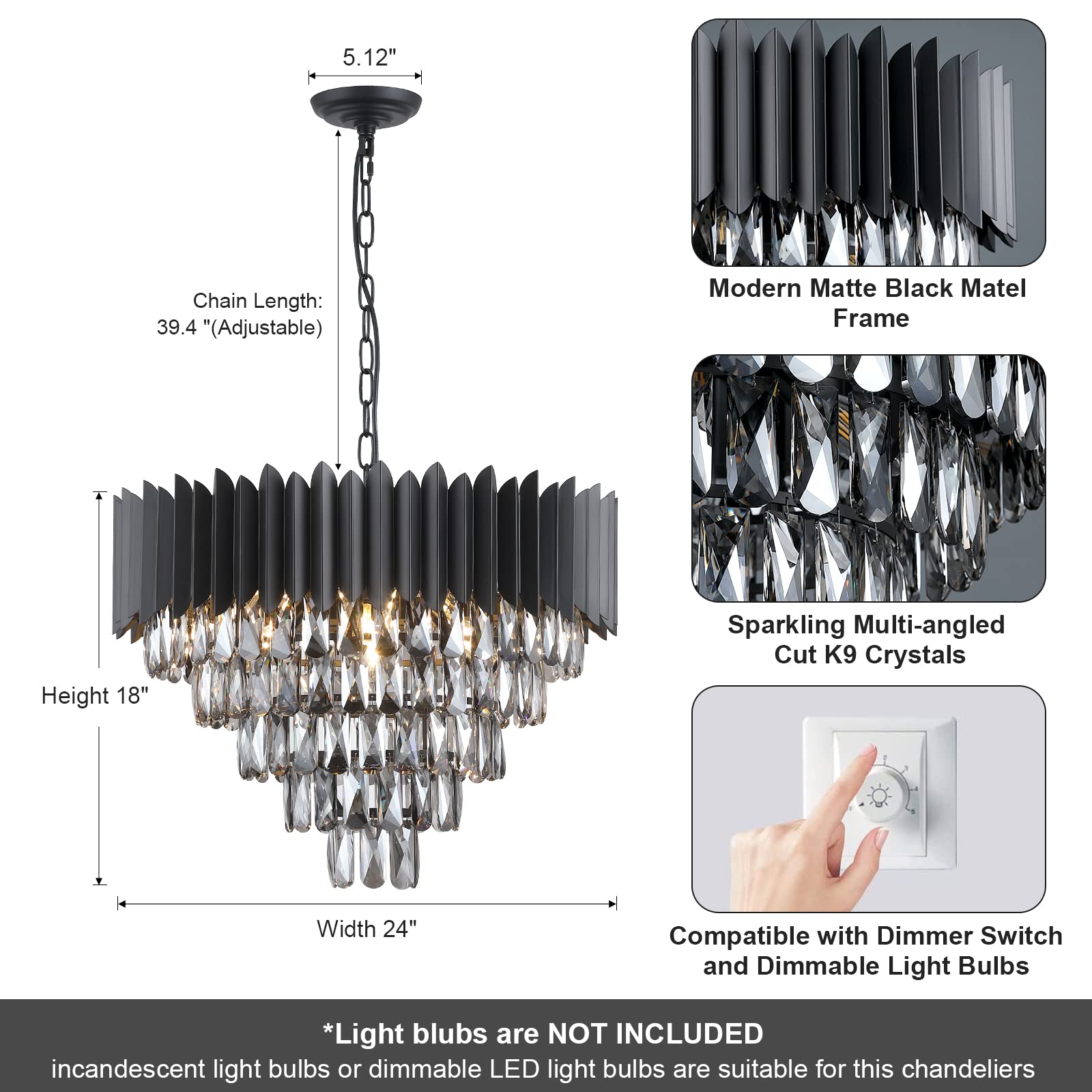 Modern Black Crystal Chandelier - 24