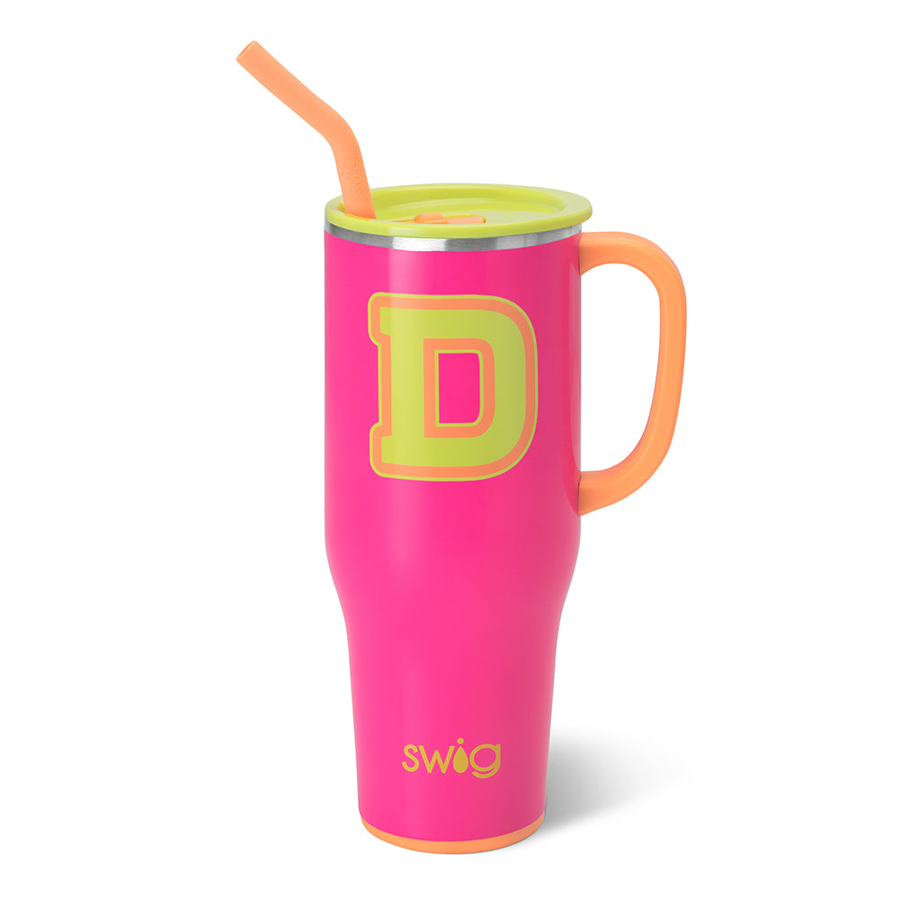 Tutti Frutti Initial D Mega Mug 40oz - Large Insulated Tumbler with Lid & Straw - Perfect for Coffee, Tea & Cold Drinks at Home, Office or Travel