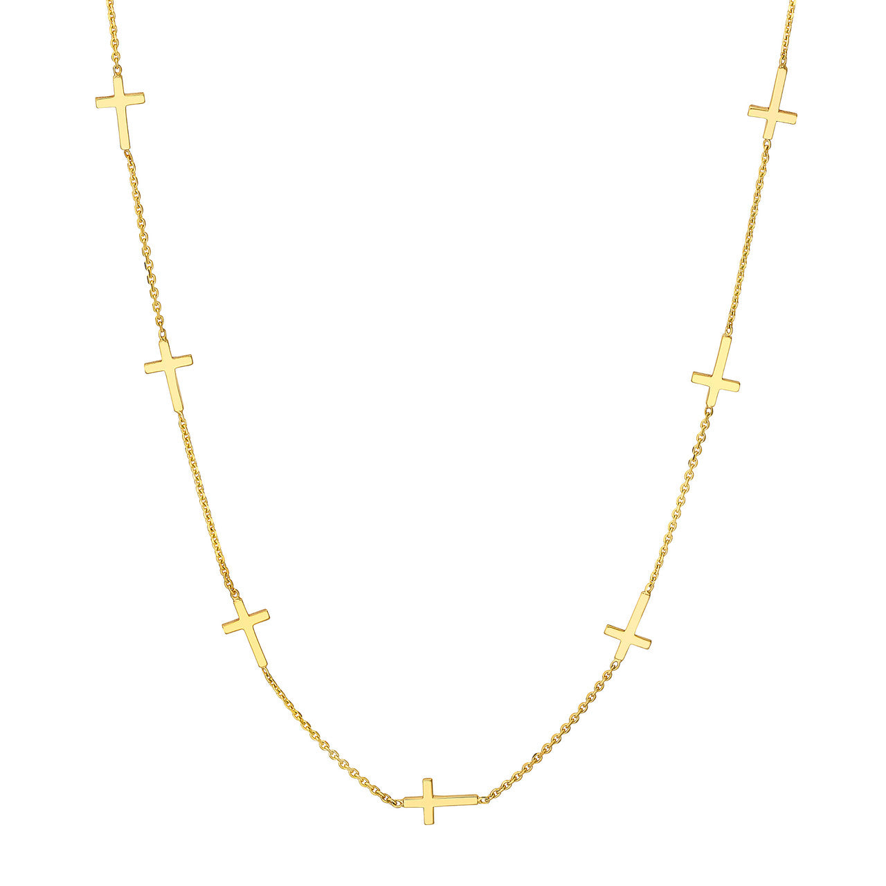 14K Yellow Gold Mini Cross Station Necklace - Dainty Religious Jewelry for Women, Perfect for Everyday Wear, Gifts & Special Occasions
