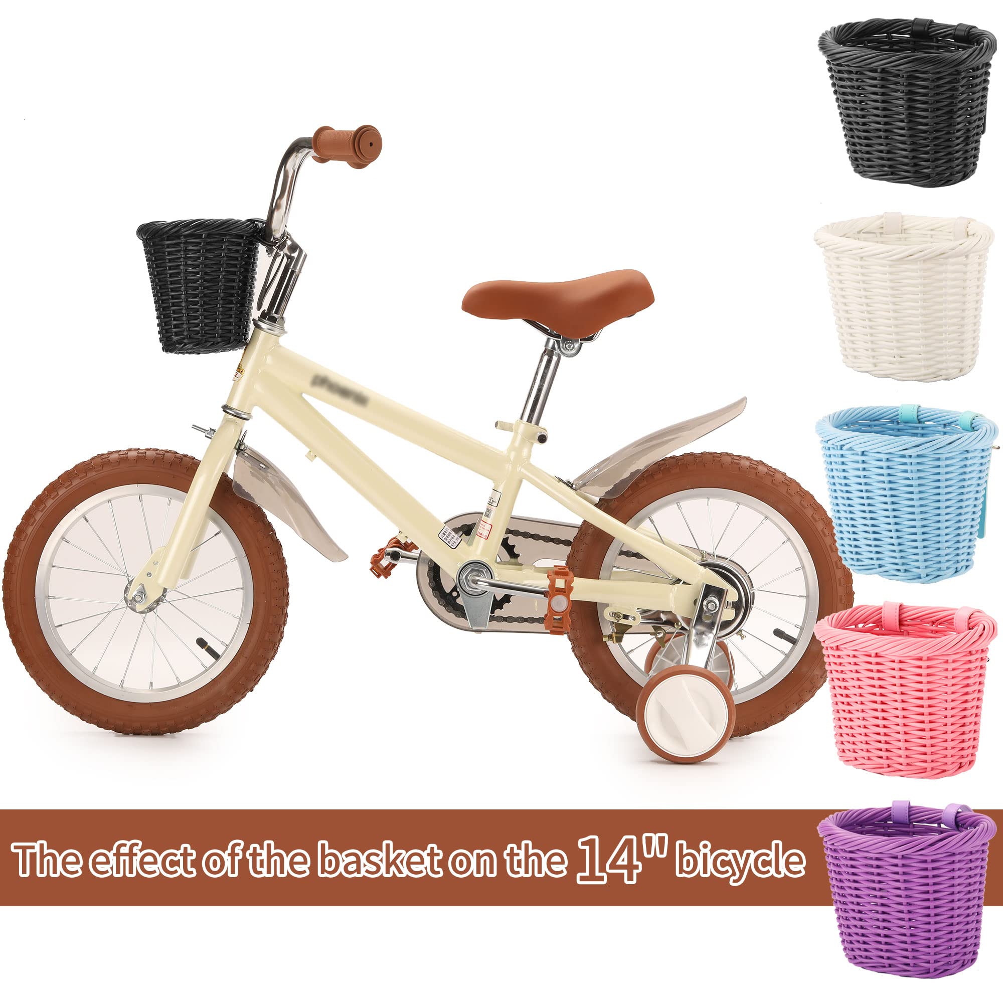 **Girls' Front Bike Basket - Small Woven Wicker Cruiser Bicycle Basket with Handlebar Streamers & Bell - Perfect for Kids Ages 3-13 - Ideal for Cycling, Picnics & Outdoor Adventures**
