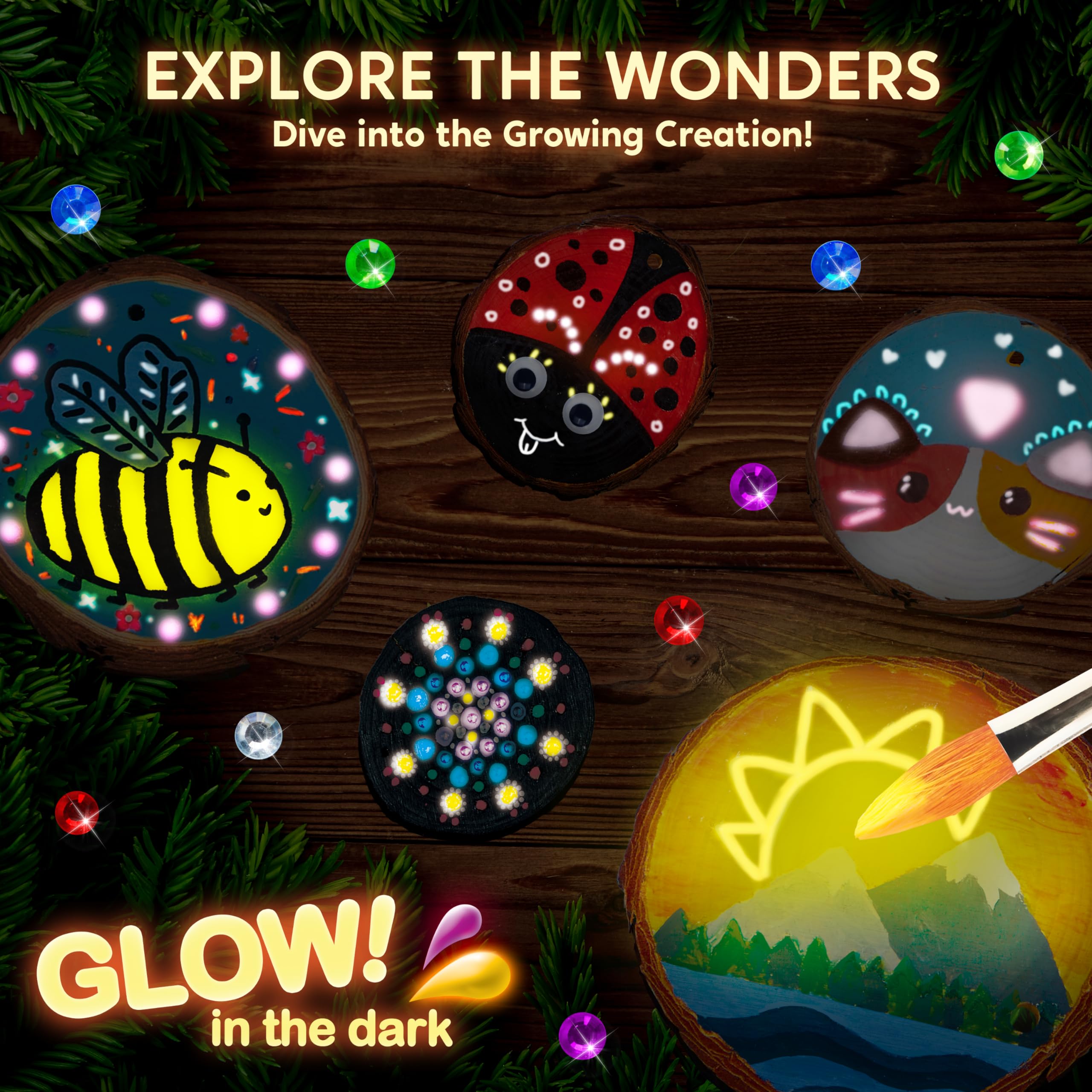 Klever Kits Wooden Painting Craft Kit - Glow in The Dark Art Supplies for Kids Ages 6-12 - DIY Wood Slices with Painting Activities - Creative Wood Crafts for Boys & Girls - Perfect for Birthday Parties, Easter Gifts & Family Art Projects
