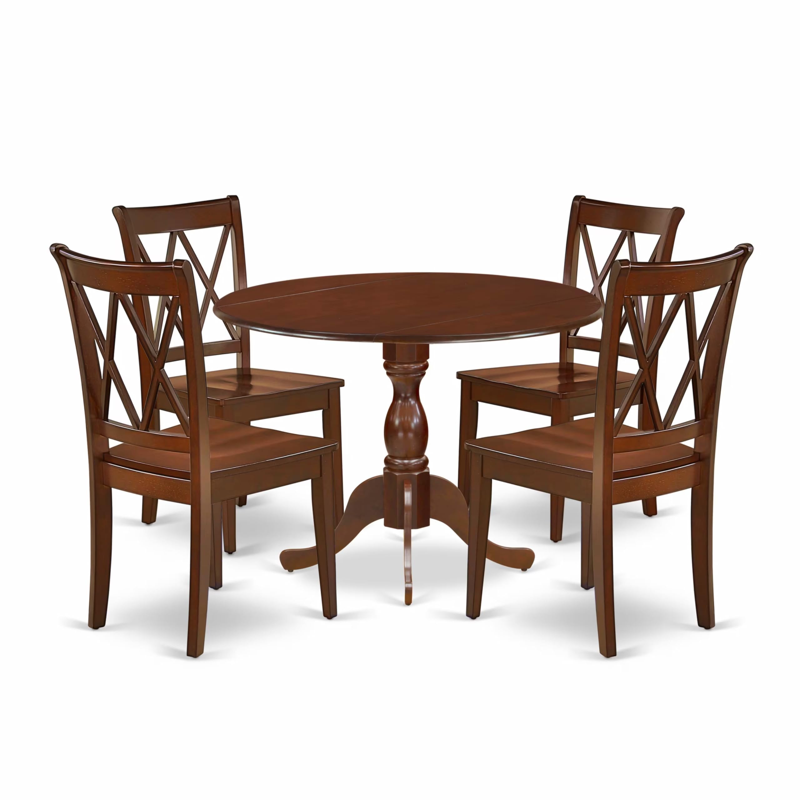 East West Furniture DMCL5-MAH-W 5-Piece Round Kitchen Dining Set with Drop Leaf Table & 4 Chairs, 42x42 Inch, Mahogany - Perfect for Small Spaces, Breakfast Nooks & Cozy Family Meals