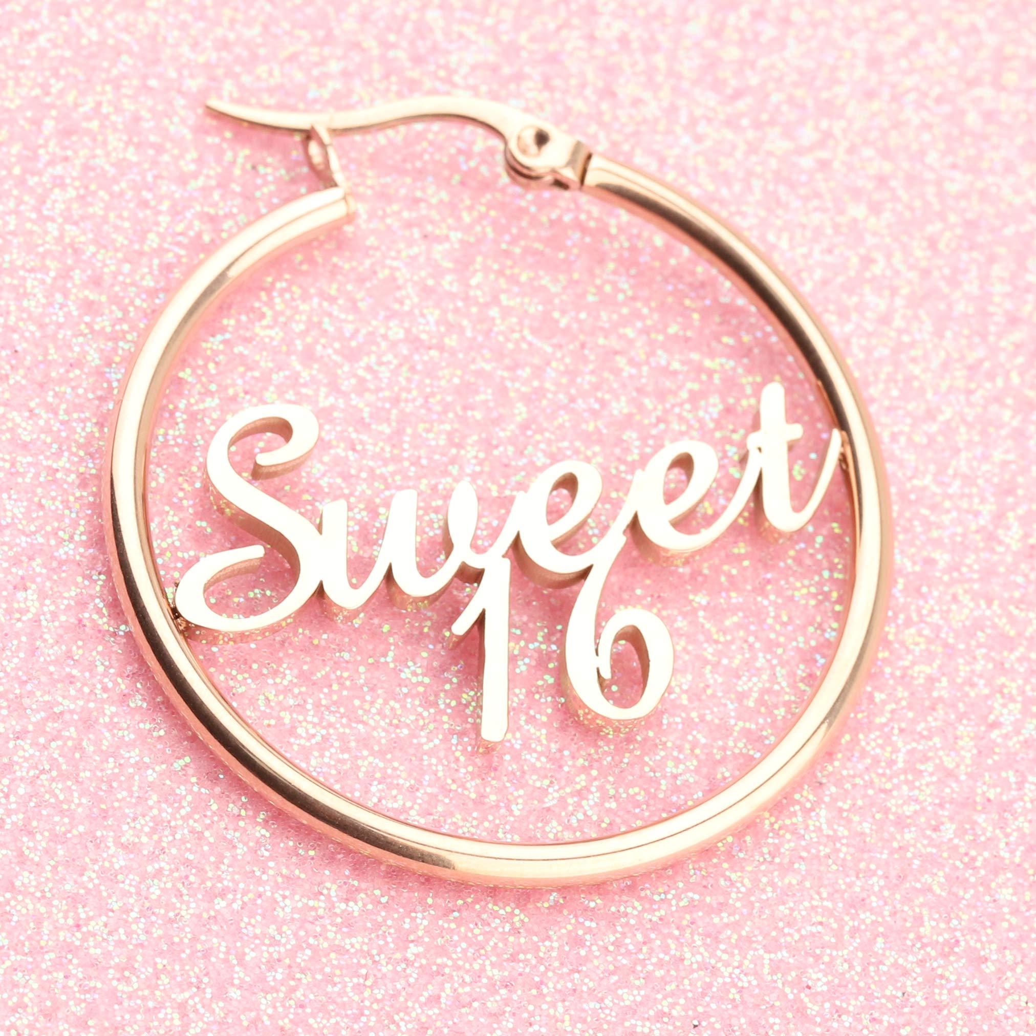 FEELMEM Sweet 16 Charm Earrings - Elegant Cutout Letter Big Circle Hoop Earrings for Women | Perfect Sweet Sixteen Birthday Gift for Teens | Ideal for Parties, Prom, Graduation & Special Occasions