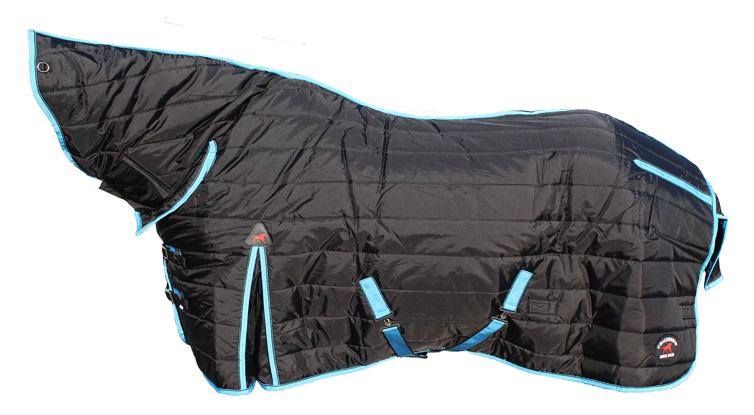 600D Heavy Duty Horse Coat Rug - Winter Blanket with Neck Cover - Black & Turquoise (6904N) for Cold Weather Riding, Stable Blanket, and Outdoor Horse Protection