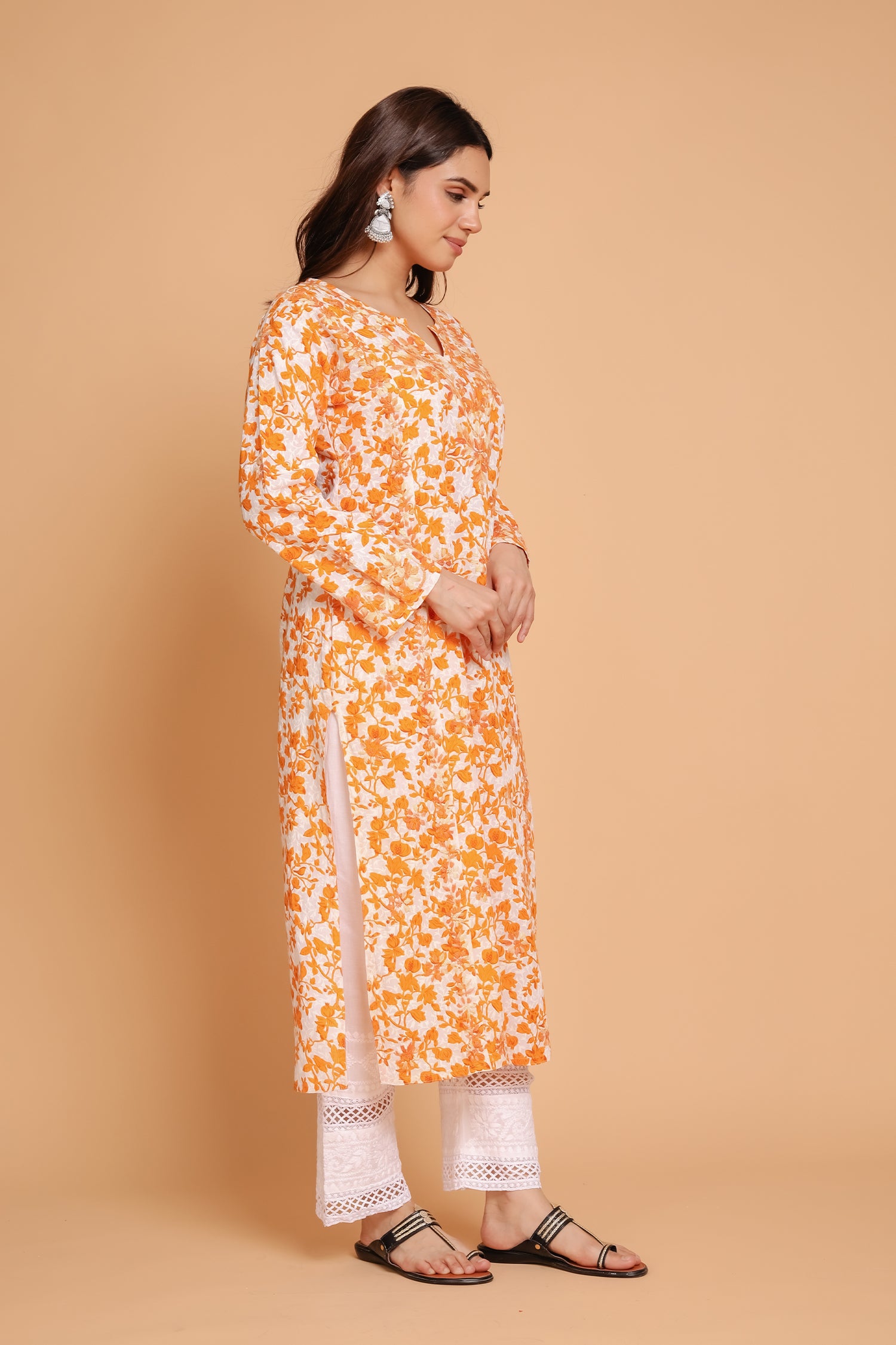 Elegant Saba Chikankari Kurta - Soft Mul Cotton Yellow Printed Indian Tunic Top for Women | Perfect for Festivals, Weddings & Casual Wear