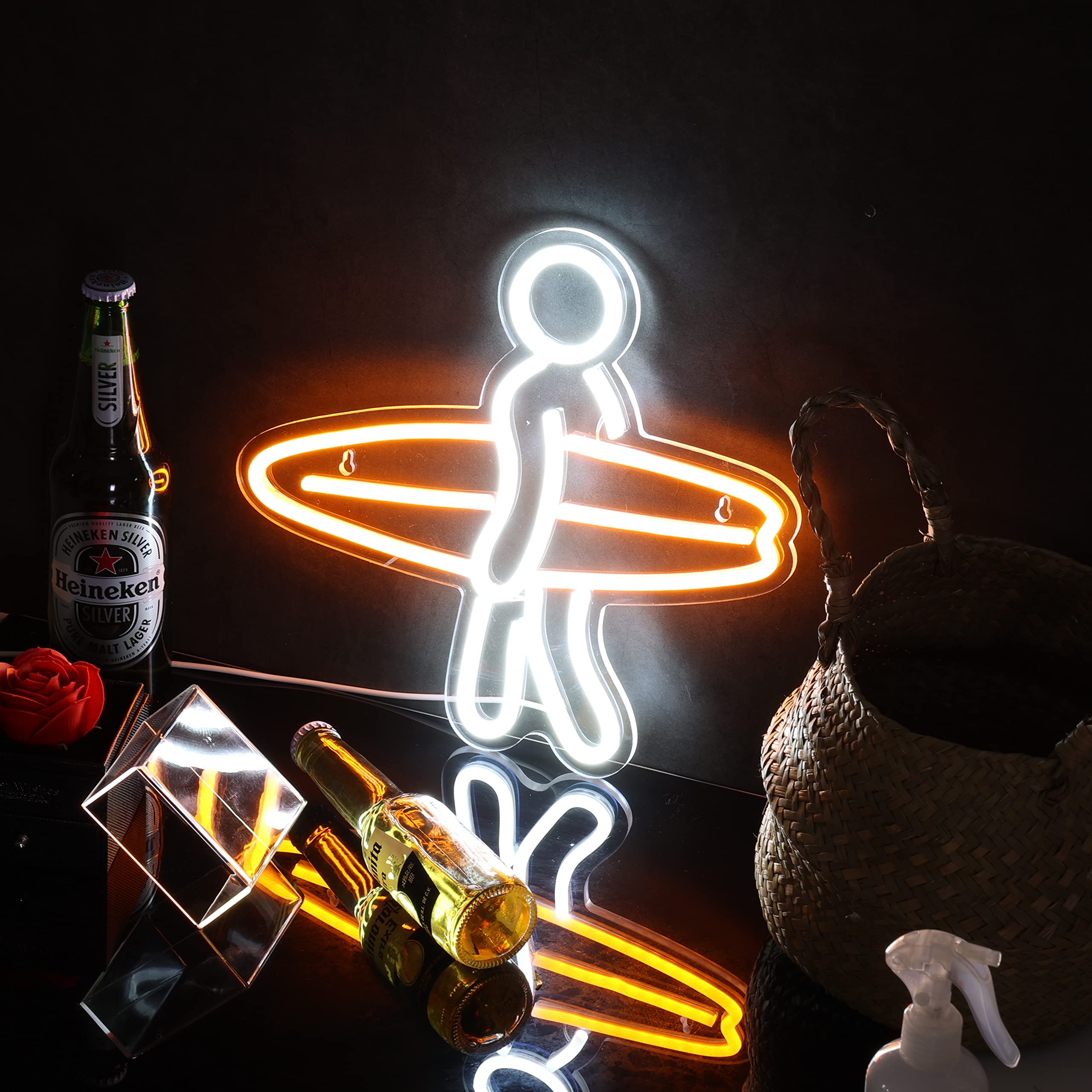 Surfer Neon Sign - Aesthetic Dimmable LED Wall Decor for Bedroom, Anime Room & Game Room - 13x12 Inches Orange Neon Light - Perfect for Teen Room, Dorm Decor & Man Cave Lighting