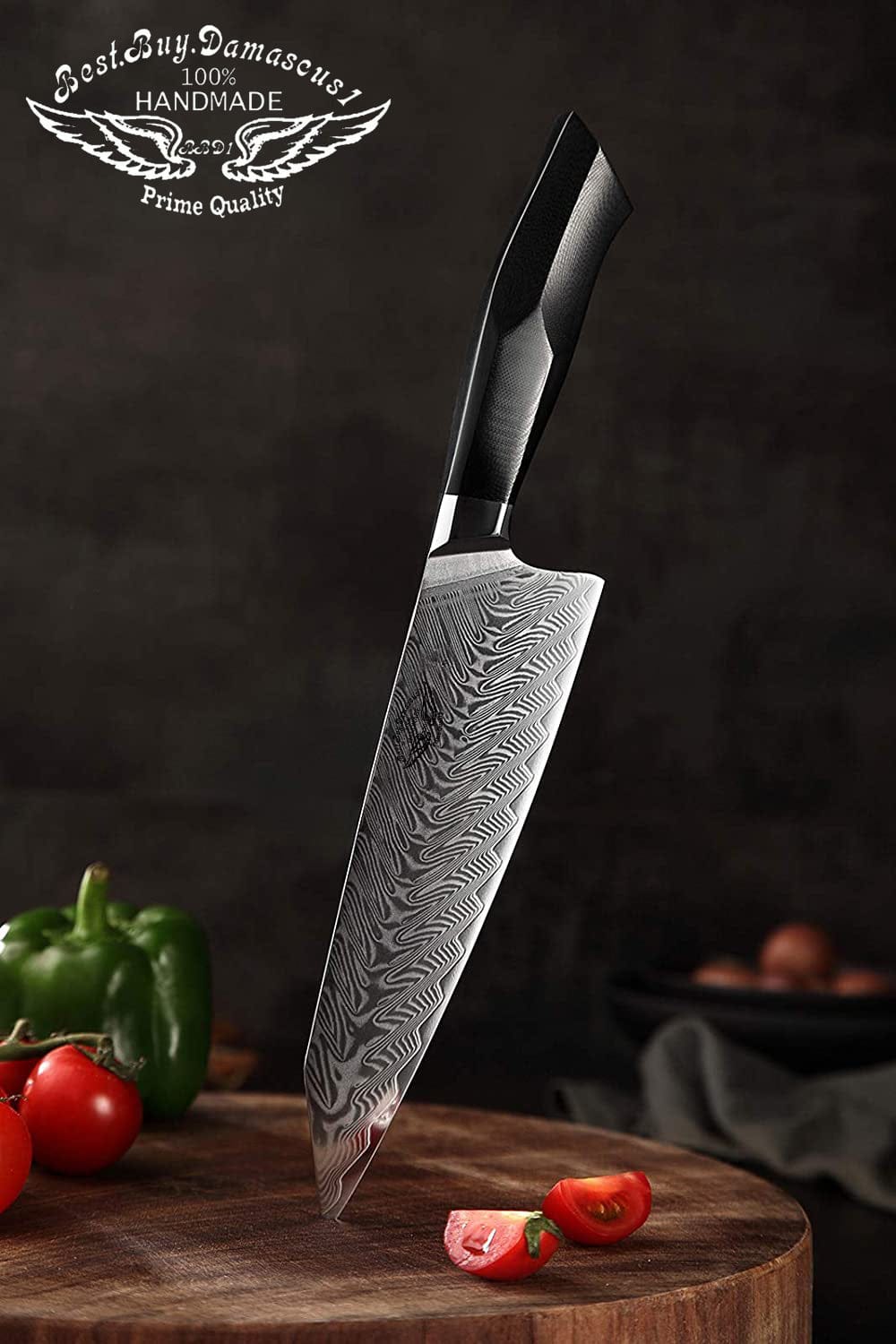 Premium 8.5 Inch Damascus Steel Chef Knife - Military Grade G10 Handle with Magnetic Sheath - Perfect for Professional Cooking, Outdoor Camping & Kitchen Gift