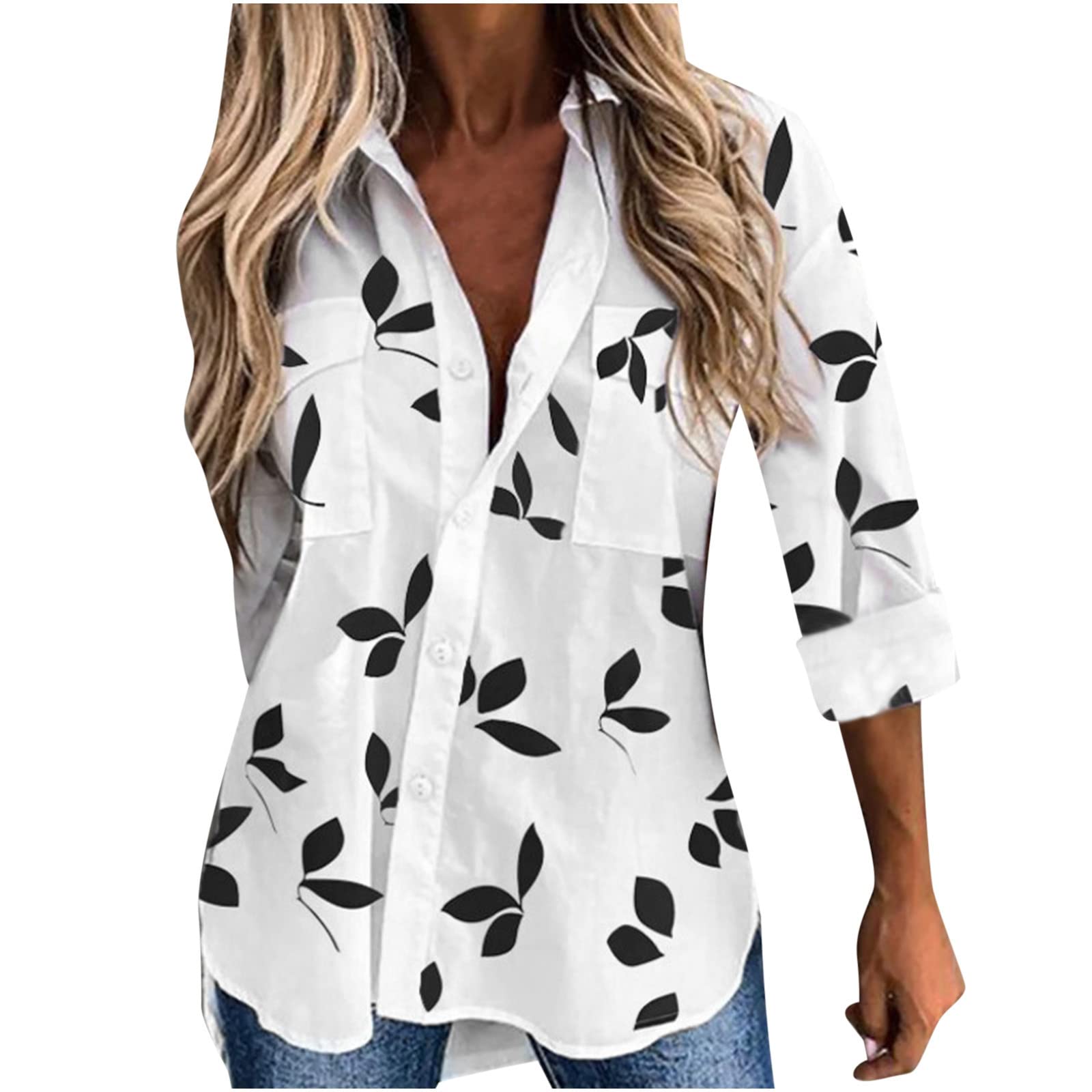Women's Summer Button Down Shirts - Long Sleeve Lapel Tunic Blouses for Casual & Work | Trendy Printed Comfortable Tops for Office, Outings & Date Nights