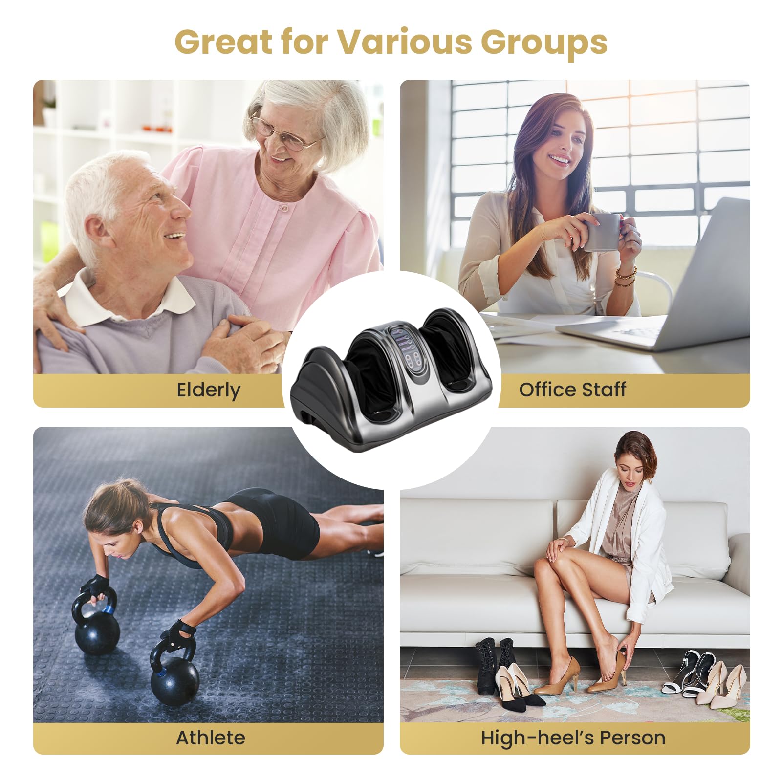 WELLHUT Shiatsu Foot and Calf Massager Machine with Kneading & Rolling - Ankle, Leg, Arm Massager - Perfect Gift for Men & Women (Gray) - Relieve Stress & Improve Circulation at Home or Office
