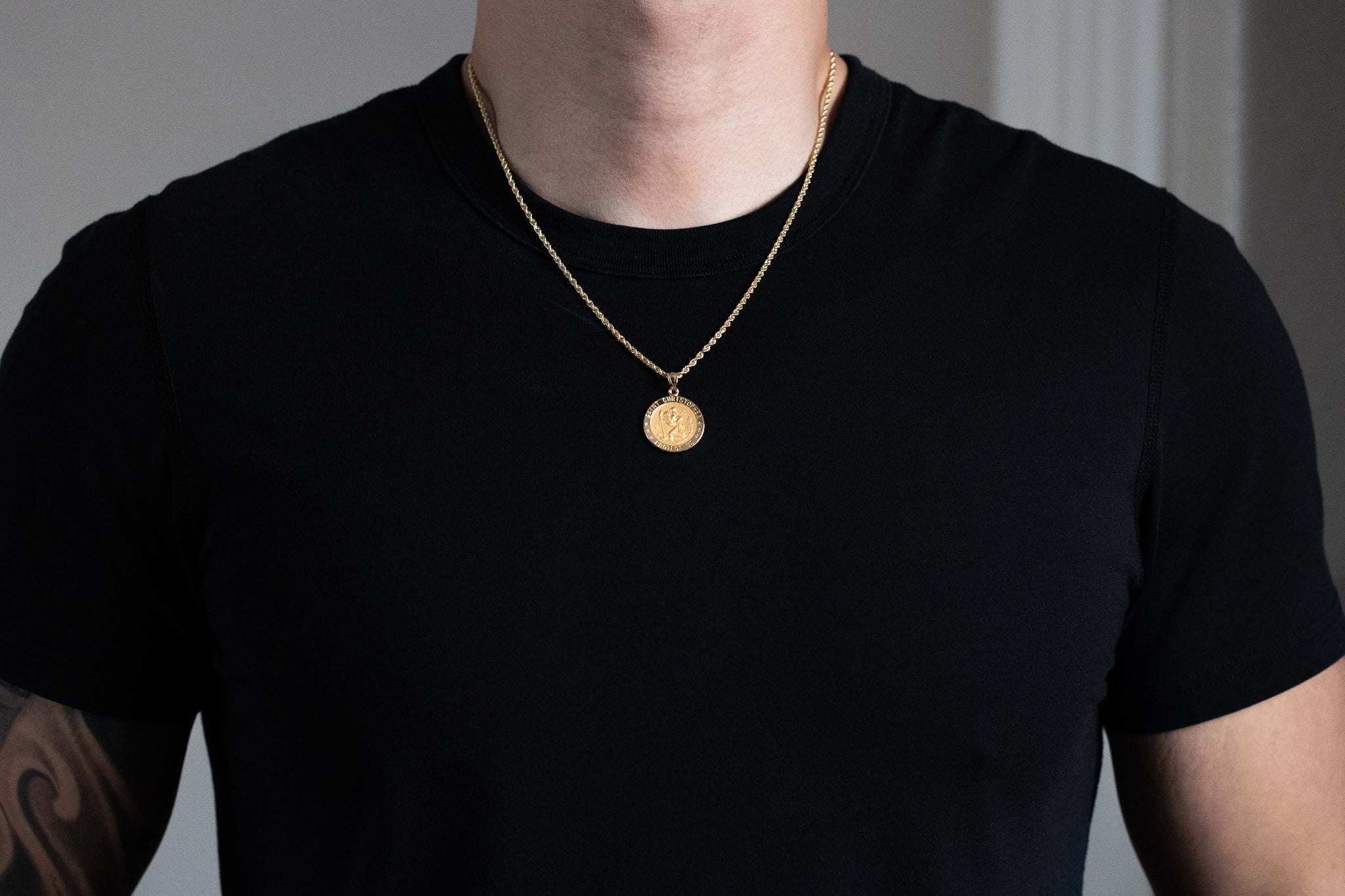 Gold Large Saint Christopher Round Hollow Medal Pendant Model 1239 - Religious Jewelry for Men & Women - Perfect for Travel Protection, Gifts & Faith-Based Accessories