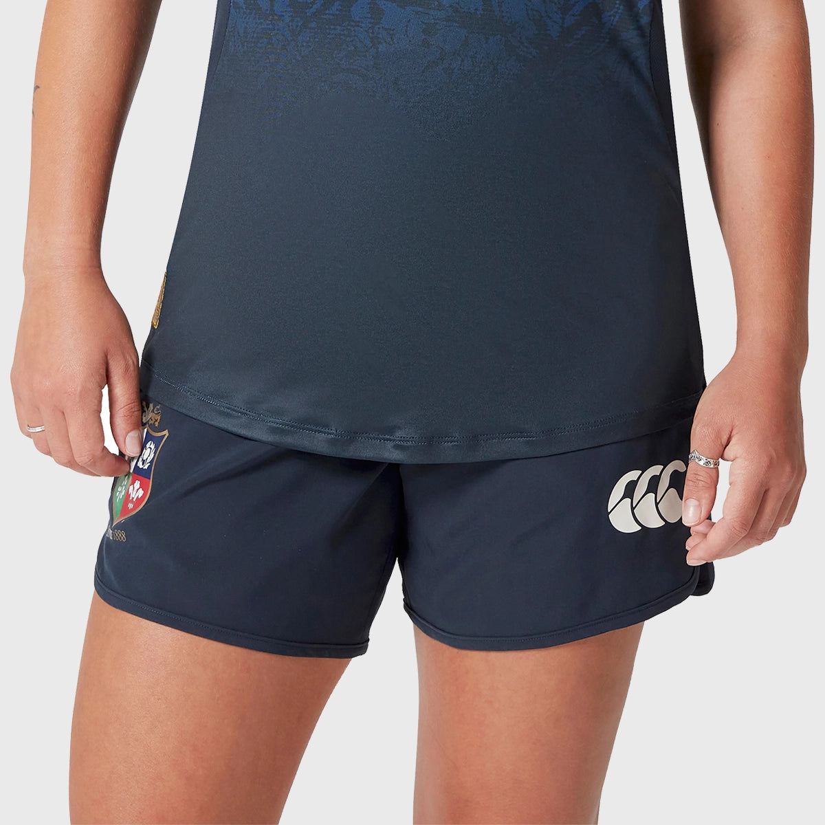 Canterbury British & Irish Lions Women's Woven Gym Shorts - Navy Blue Athletic Shorts for Running, Yoga & Workouts - Comfortable Training Shorts for Women