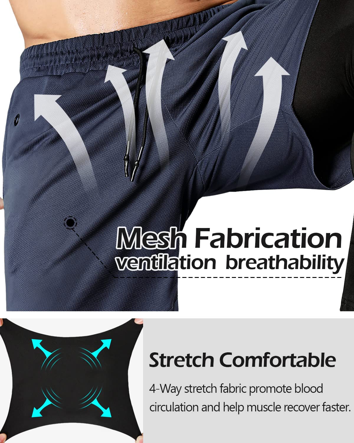 Aolesy Men's 2 in 1 Running & Gym Workout Pants - Breathable Compression Training Athletic Pants for Jogging, Fitness & Sports Activities