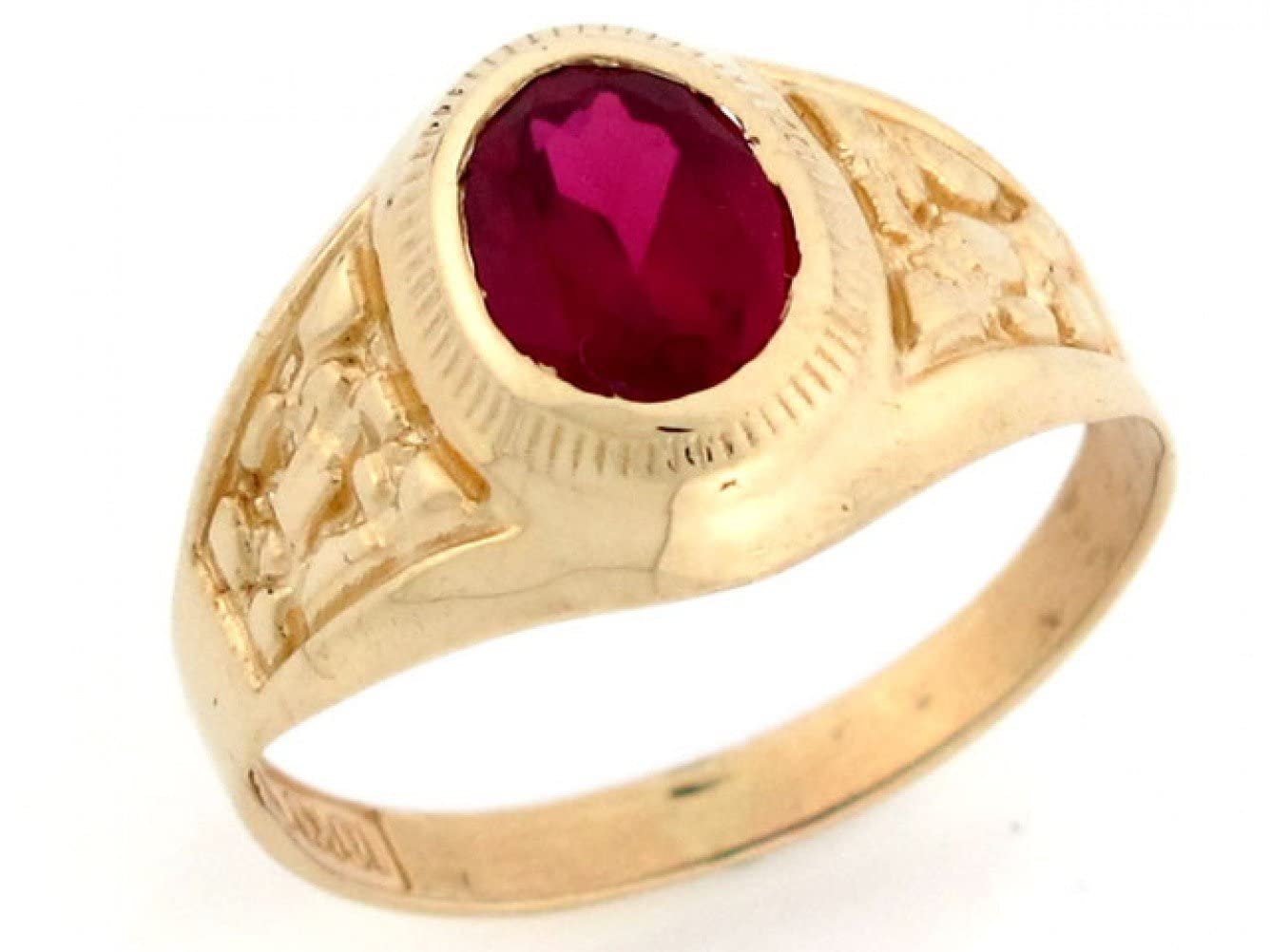 10k Gold Oval Simulated Garnet January Birthstone Ring for Women & Men - Diamond Cut Nugget Design Jewelry for Everyday Wear & Gift Giving