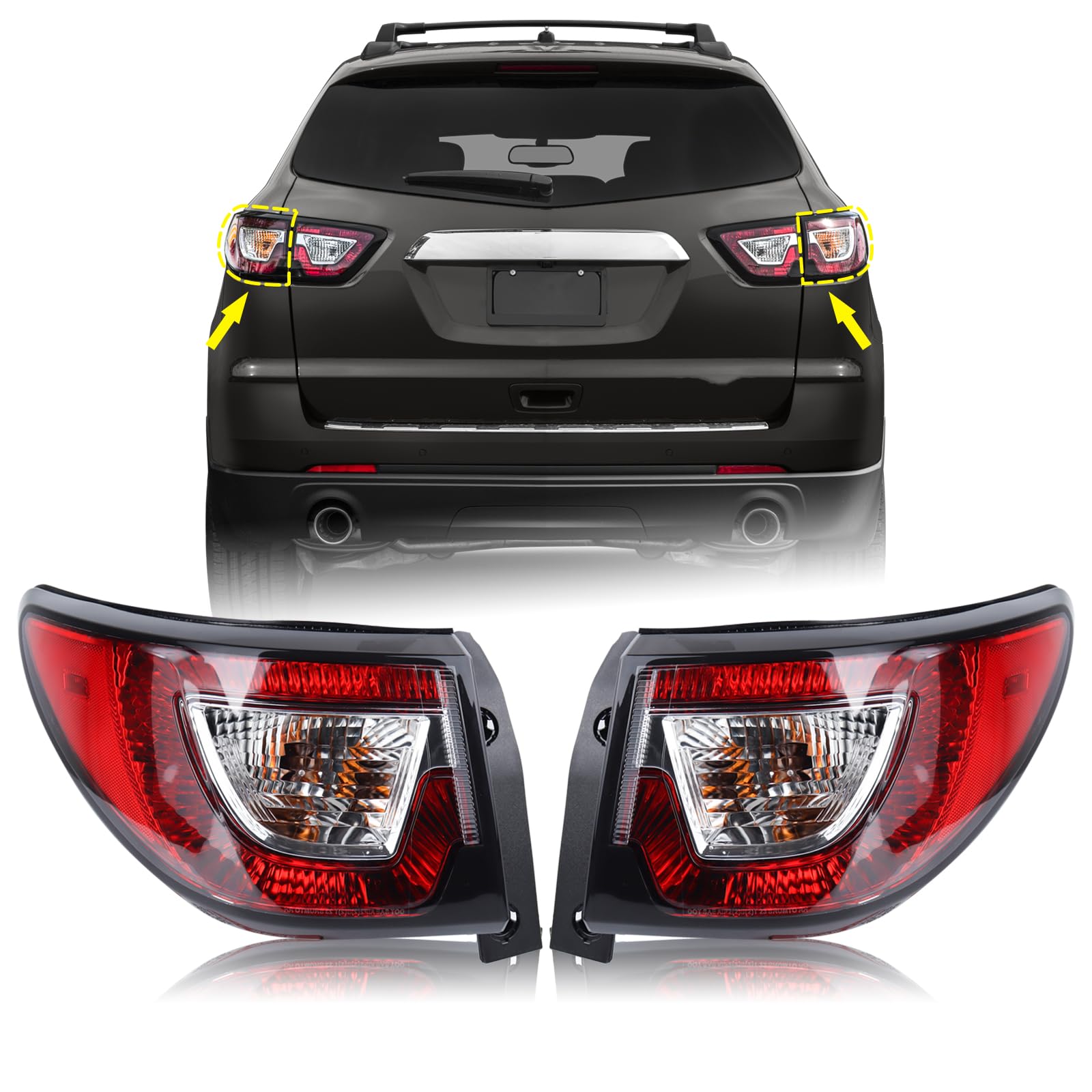 2013-2017 Chevy Traverse Tail Light Pair - Left Driver & Right Passenger Side LED Rear Lamps with Bulbs (Part# 84266019, 23301756, GM2804112, 84266020, 23301757, GM2805112) - Perfect for Replacement & Night Driving Safety