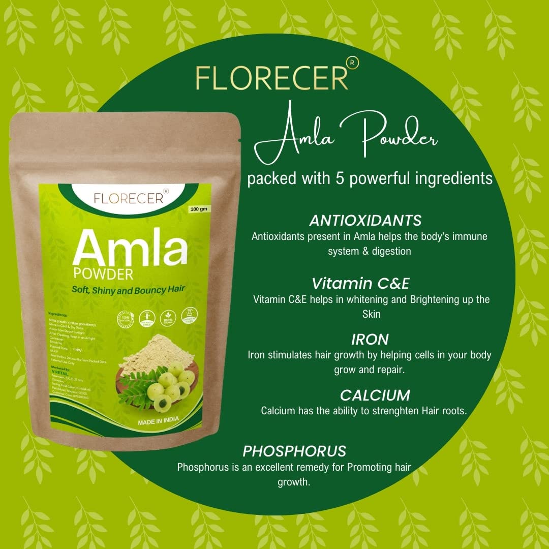Organic Amla Powder for Hair Growth & Skin Care | Indian Gooseberry Powder | Natural Hair Color Treatment | DIY Hair Mask (100g) - Promotes Healthy Hair & Glowing Skin | Perfect for Ayurvedic Beauty Routines & Homemade Hair Treatments