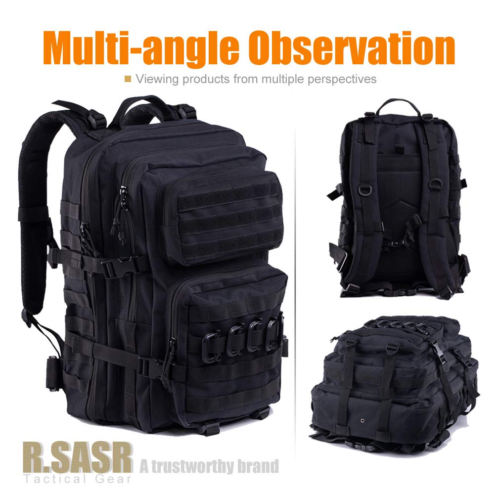 Black Tactical Backpack - Military Molle Rucksack for Outdoor Hiking, Camping & Travel | Durable Waterproof Army Backpack for Men & Women