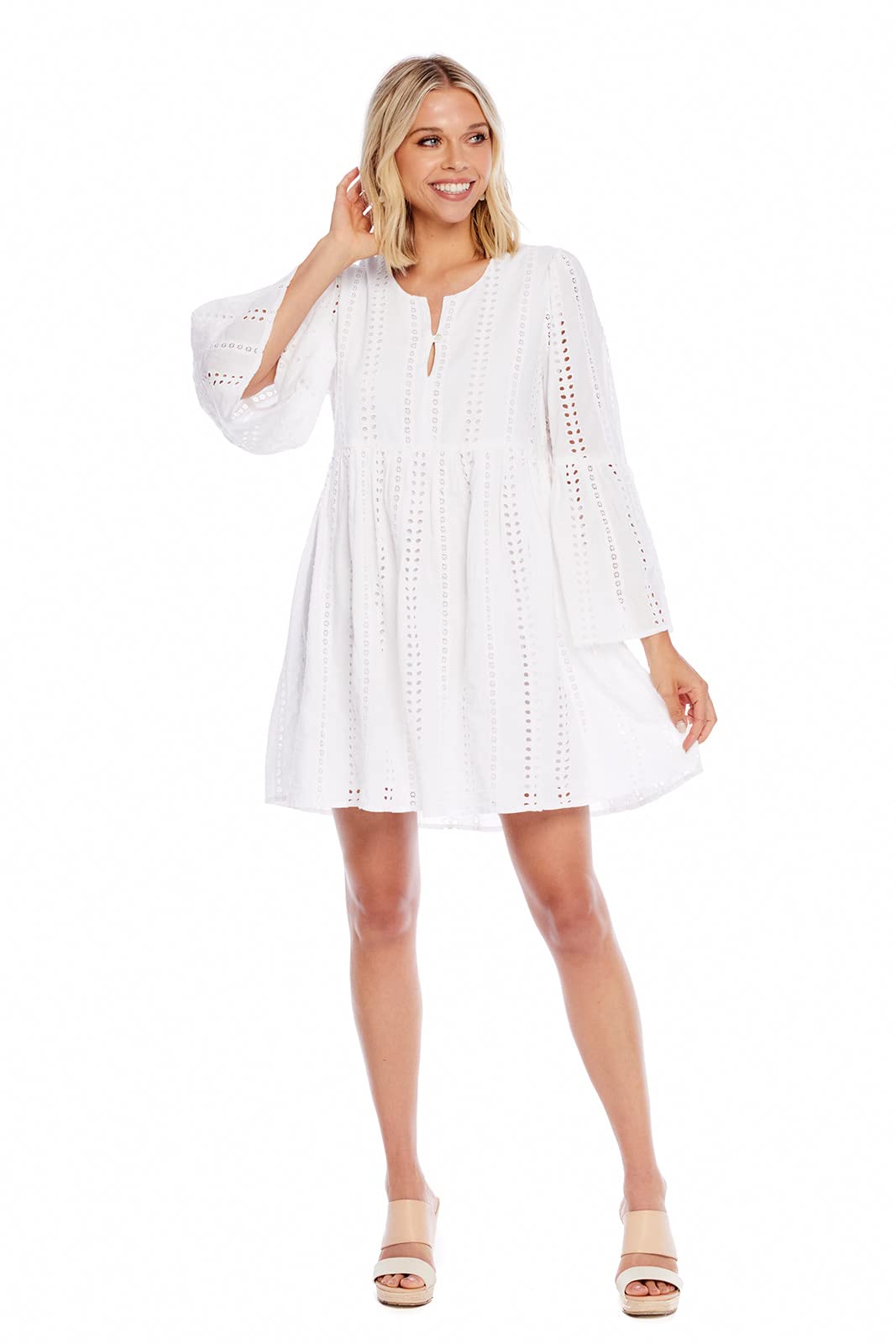 Mud Pie Women's Raylee Eyelet Dress - Floral Summer Sundress for Beach, Wedding & Casual Outings
