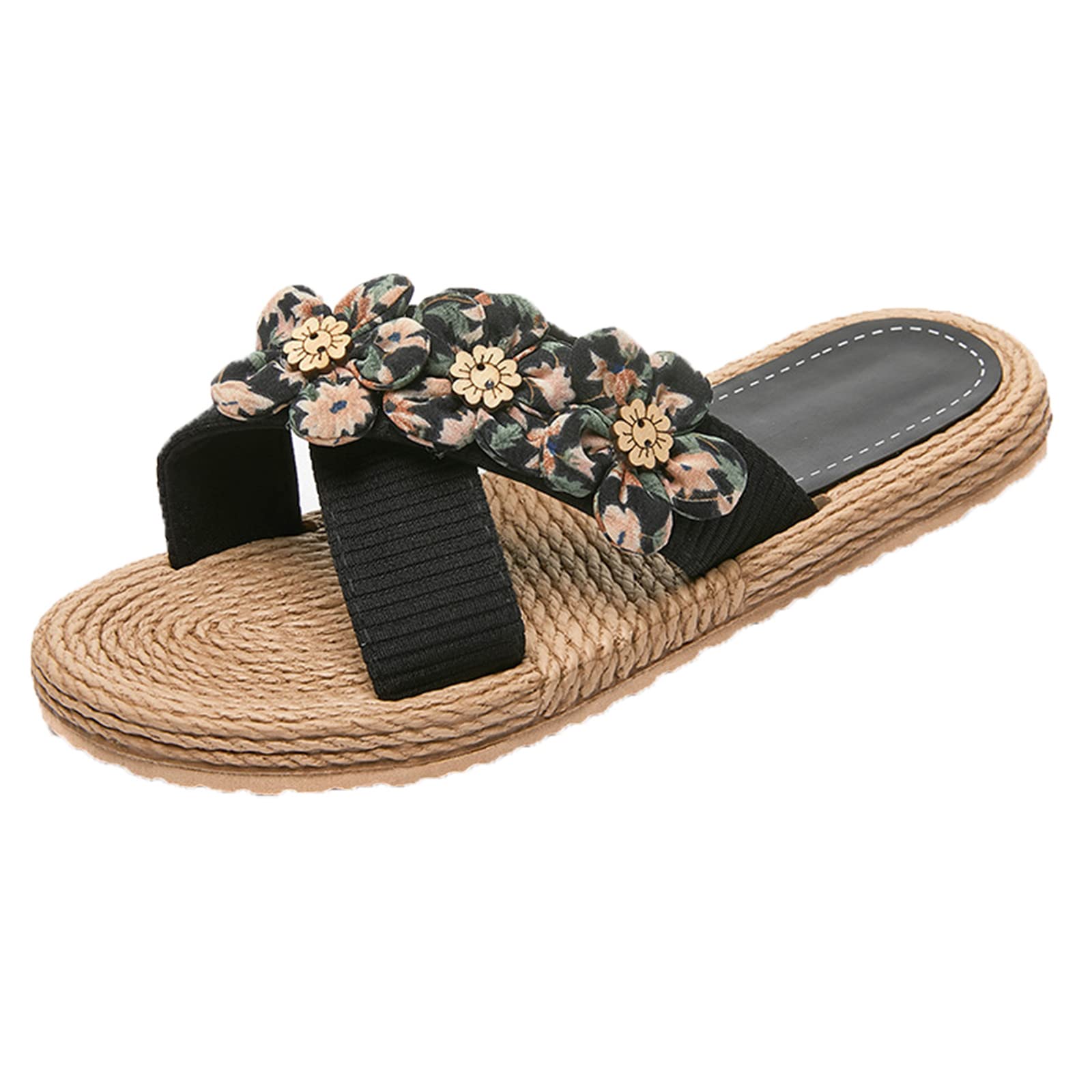 Women's Floral Flat Sandals - Slip-On Beach Slippers for Summer