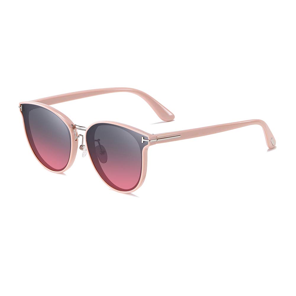 GBZSM Women's Fashion Round Polarized Sunglasses UV400 Protection Pink Lens Acetate Frame - Perfect for Driving, Travel & Outdoor Activities