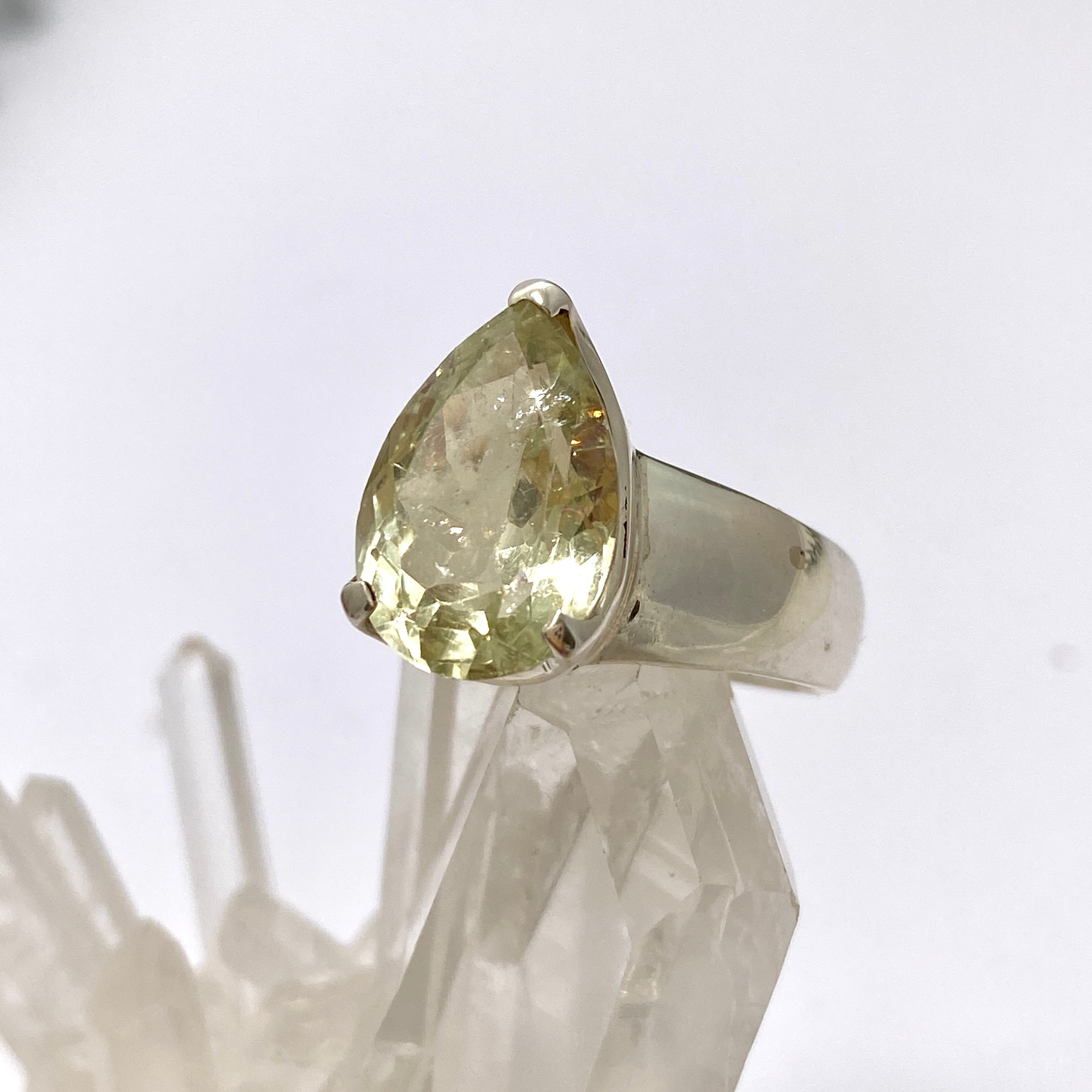 Heliodor Teardrop Faceted Ring - Size 7.5 - PRGJ777 - Elegant Jewelry for Women, Perfect for Weddings, Parties & Special Occasions
