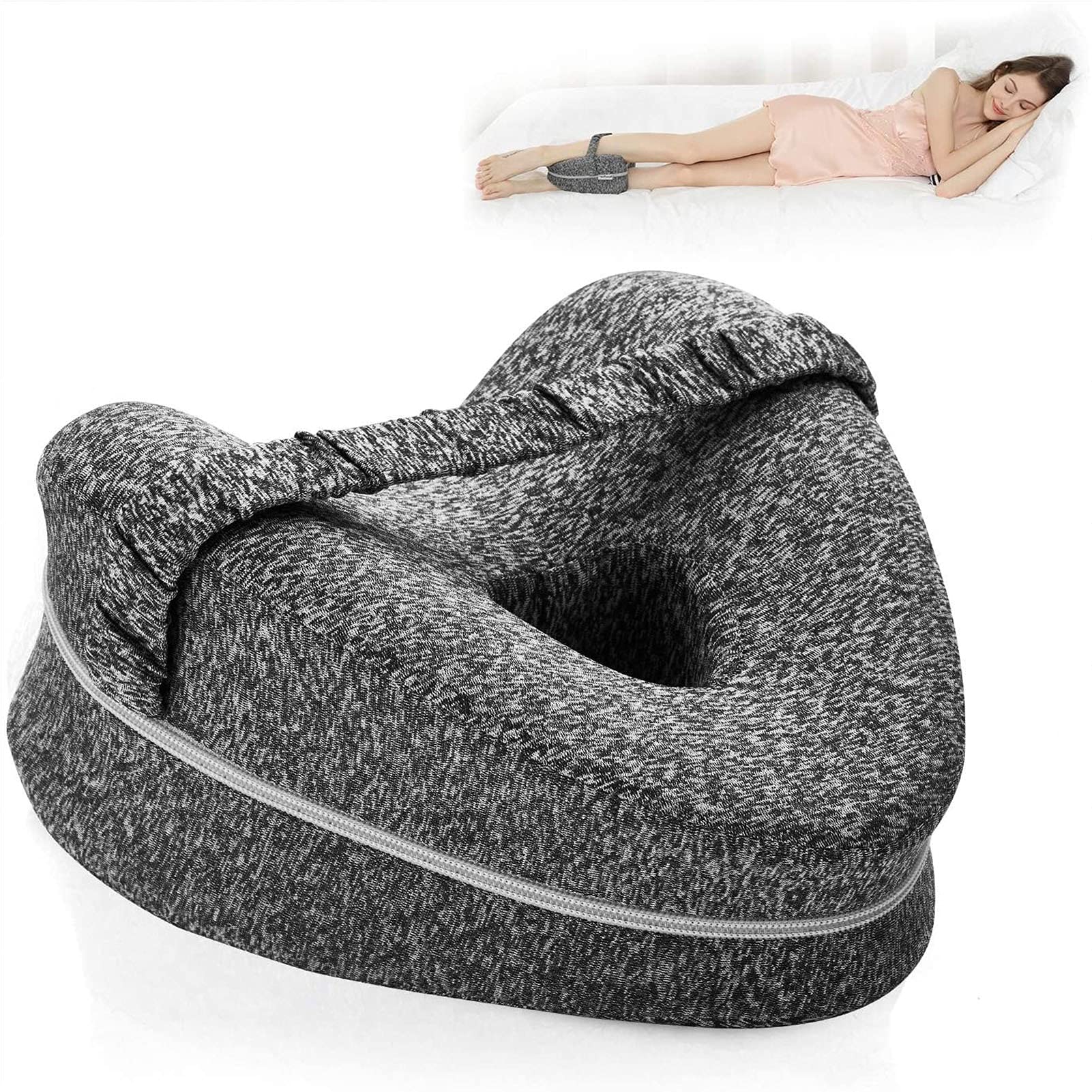 Ergonomic Knee Pillow for Side Sleepers - Leg Positioner with Adjustable Elastic Strap - Gray - Improves Spinal Alignment & Reduces Joint Pain for Better Sleep