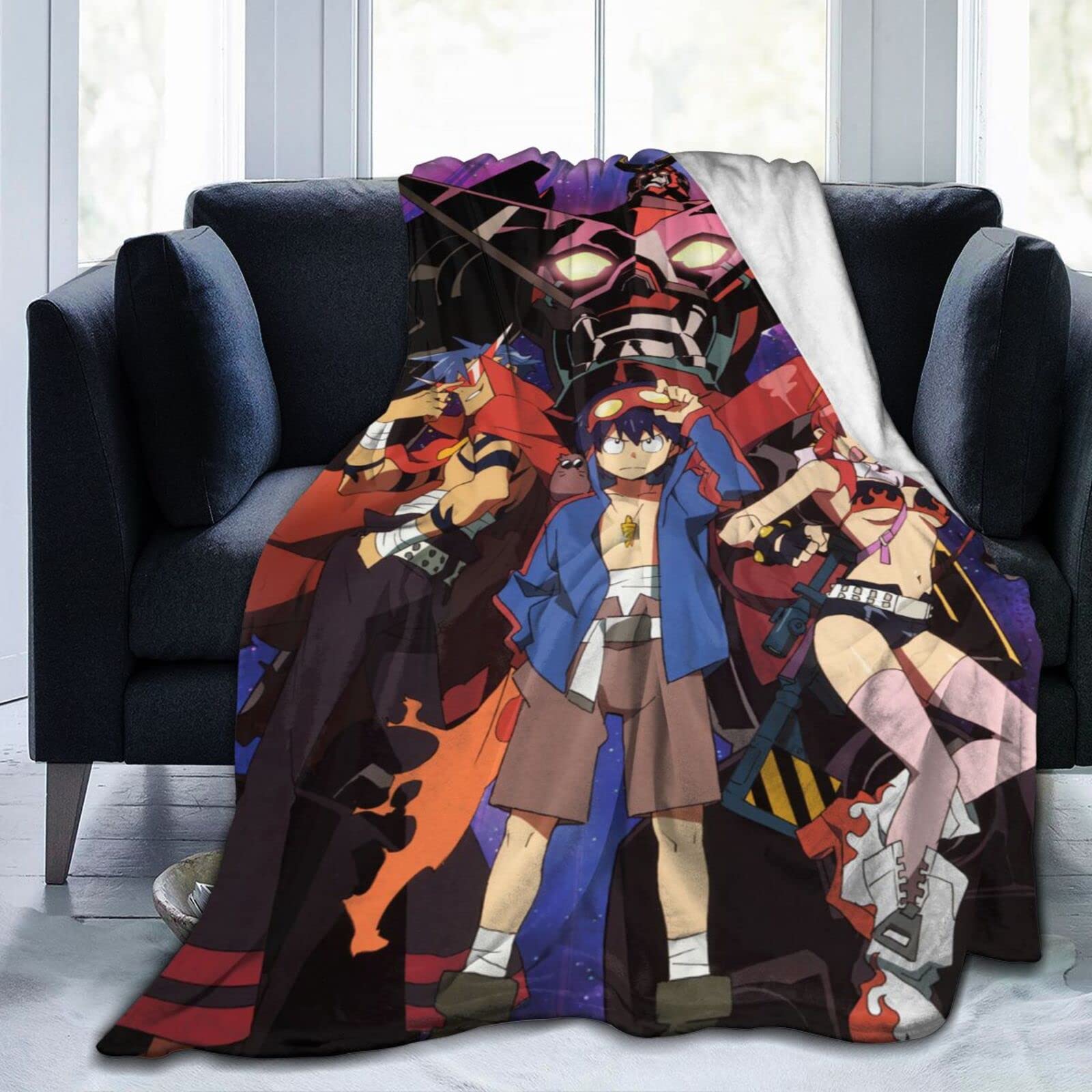Tengen Toppa Gurren Lagann Flannel Throw Blanket - Soft Warm Plush Microfiber Blanket 50x40 Inches for Couch, Sofa, Bed & Chair - Cozy Anime Blanket for Living Room, Bedroom, Office & Travel - Perfect Gift for Anime Fans