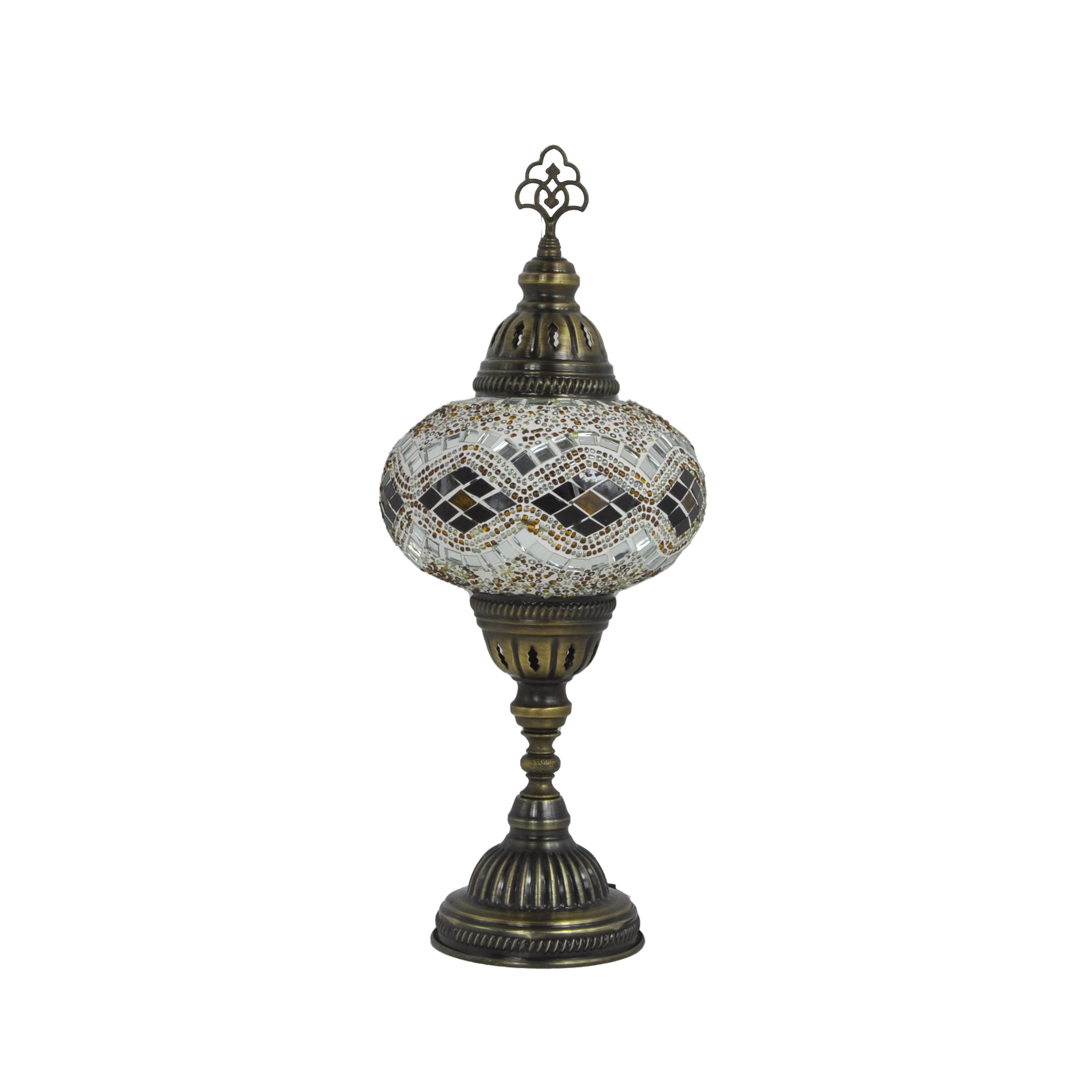 10 Styles Mosland Handmade Turkish Mosaic Table Lamp - Bronze Base Moroccan Tiffany Night Light with LED Bulb for Bedroom, Living Room & Home Decor | Brown Glass Lamp for Cozy Ambiance & Romantic Lighting