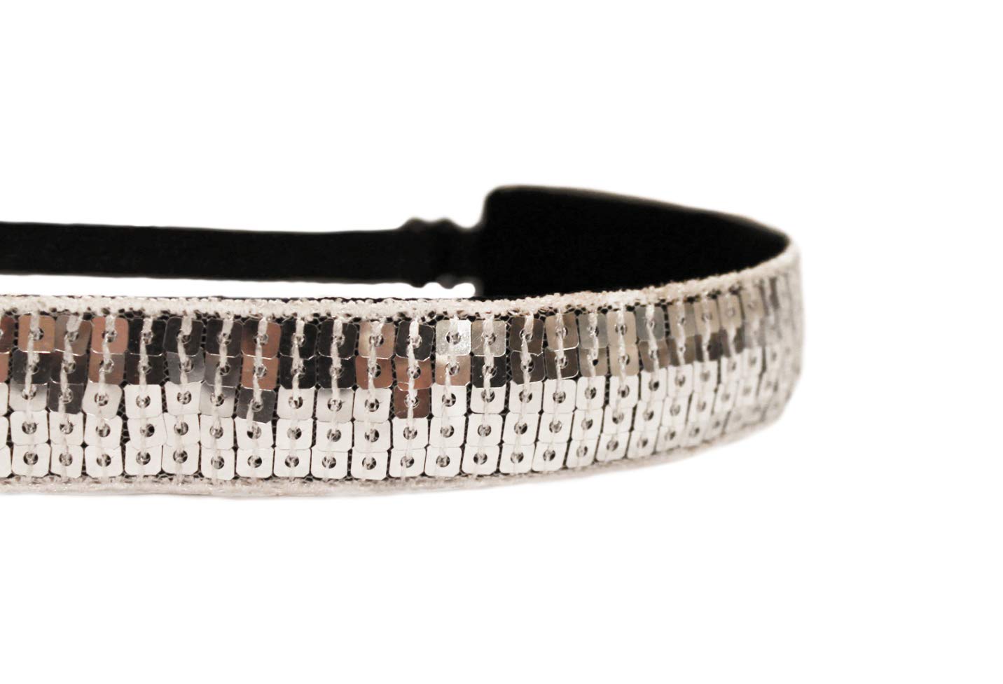 Adjustable Non-Slip Sequin Fitness Headband for Women - Silver Glitter Workout Headband for Running, Yoga, Gym & Sports