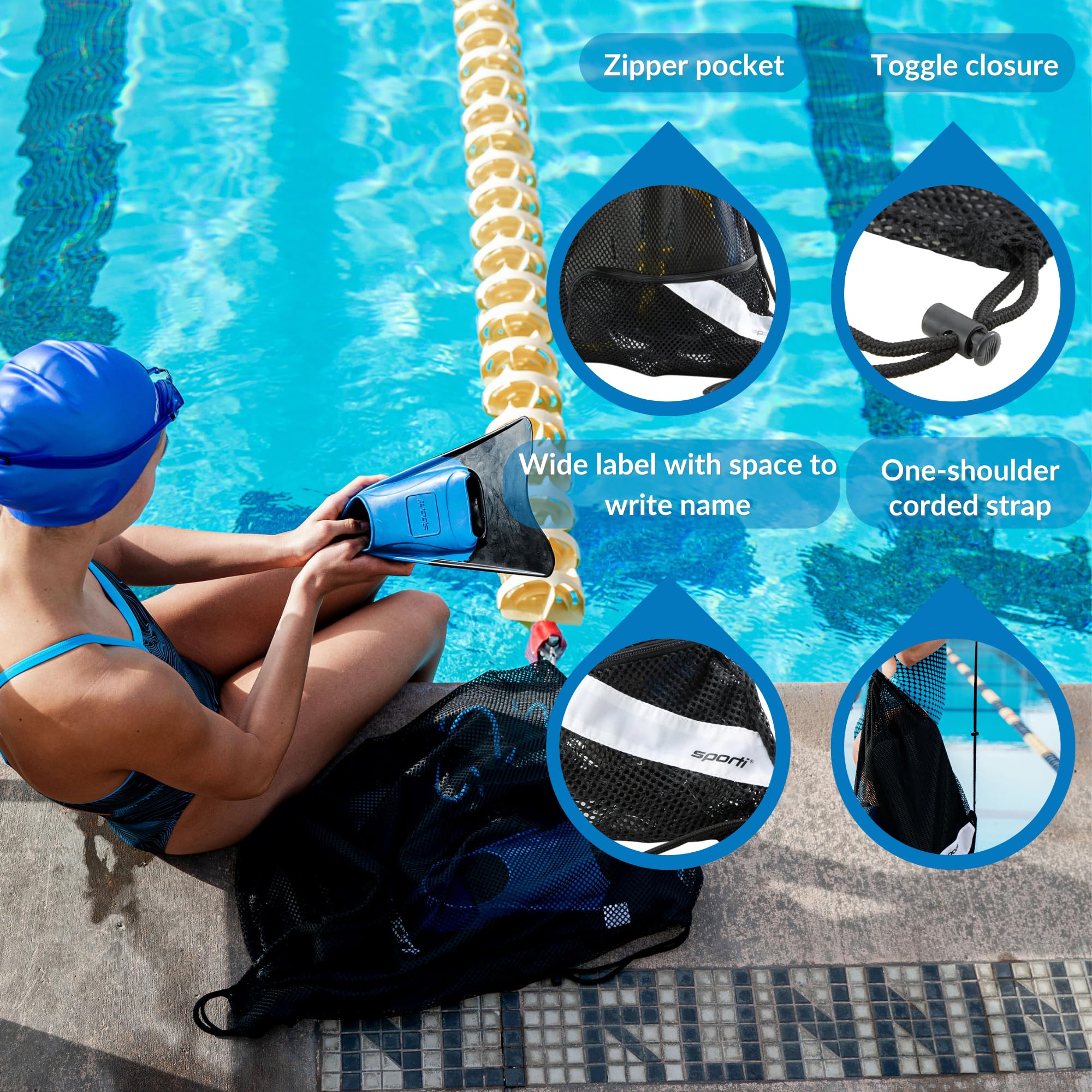 Sporti Mesh Drawstring Swimming Backpack - Waterproof Swim Bag for Swimmers & Beach Gear - Perfect for Pool, Gym & Water Sports Accessories