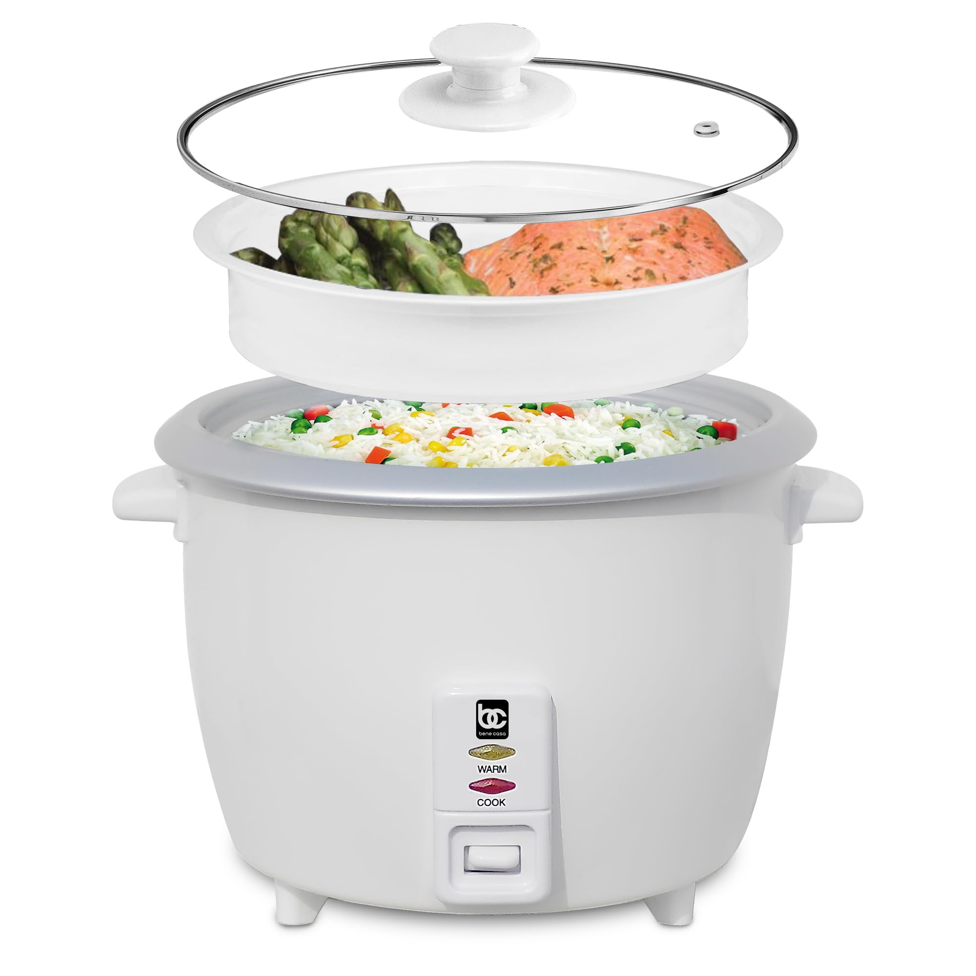 Bene Casa 10-Cup Rice Cooker with Glass Lid - Dishwasher Safe, Auto Shut-Off & Keep Warm Function - Perfect for Family Dinners, Meal Prep & Healthy Cooking