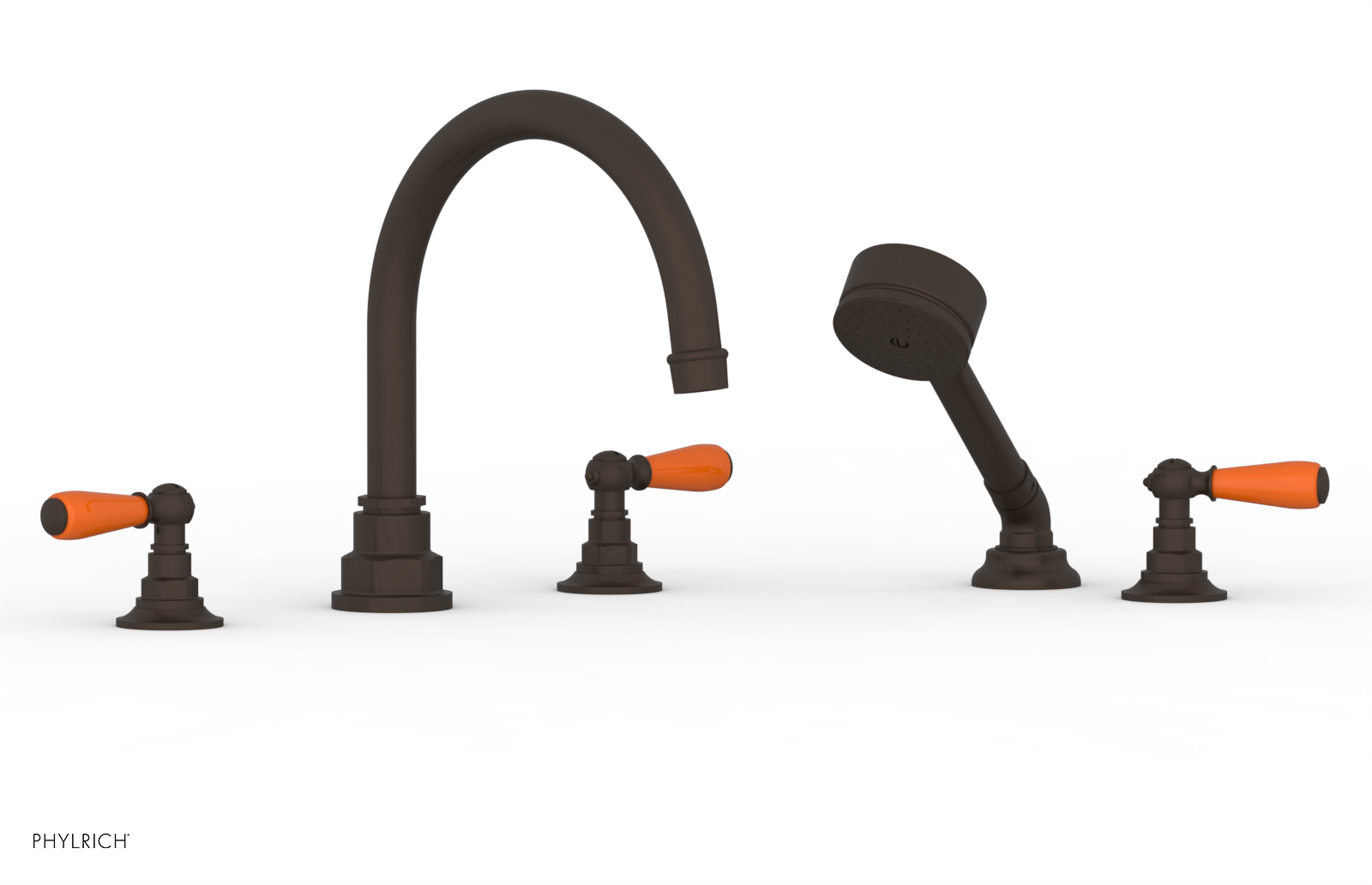 Jamestown Deck Tub Set with Hand Shower - Lever Handles & Orange Accents (165-49) - Perfect for Outdoor Bathing & Relaxation in Your Backyard Oasis