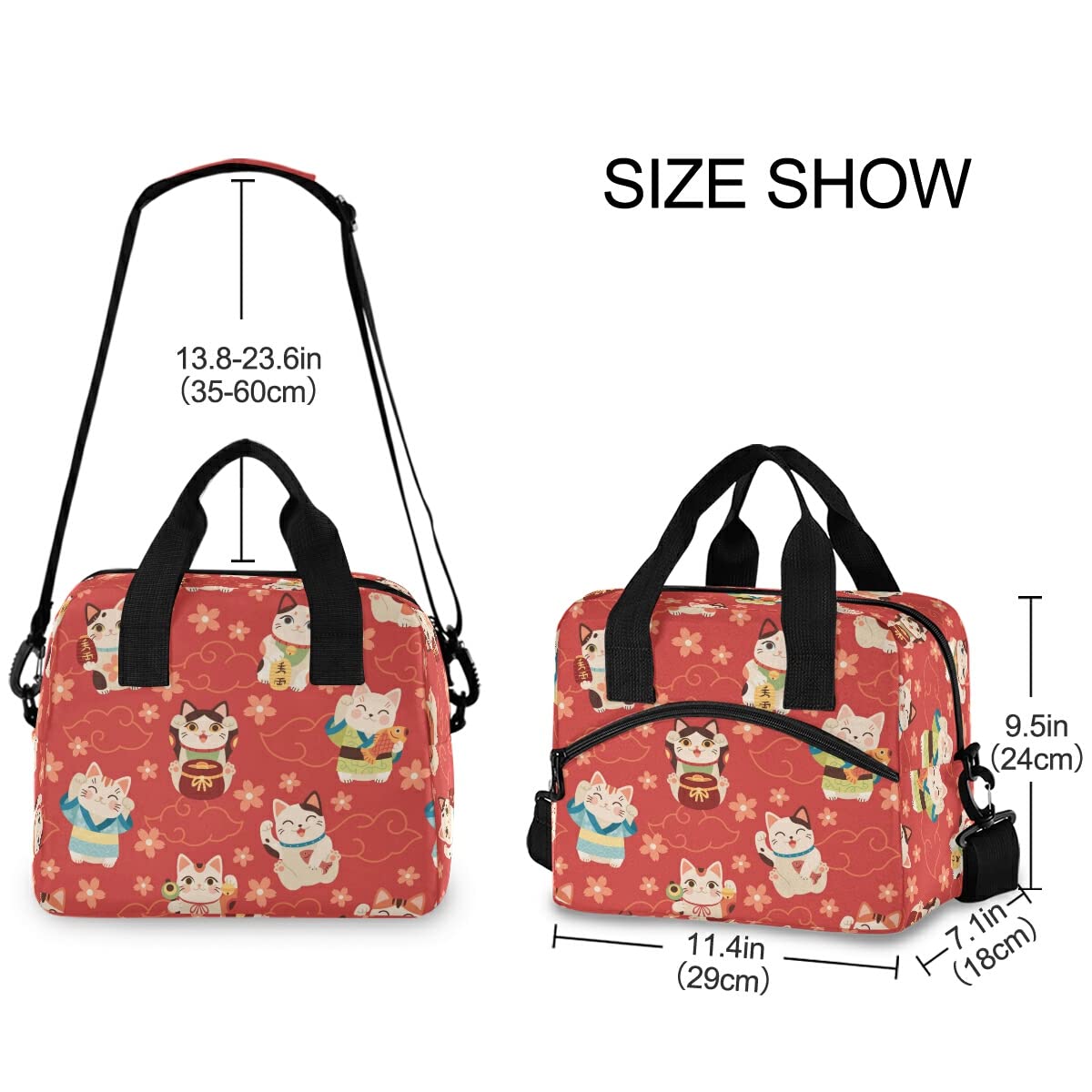 Japanese Maneki Cat Insulated Lunch Bag - Reusable Leakproof Cooler Tote for Women & Men, Perfect for Work, School, Office & Picnics - Ideal for Teens & Adults