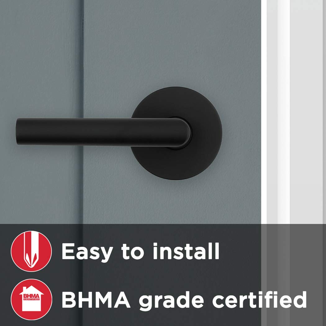 Kwikset 91540-030 Milan Modern Slim Round Door Handle Lever - Contemporary Iron Black Finish for Home, Hallway, Closet & Interior Doors | Perfect for Bedrooms, Bathrooms & Office Spaces
