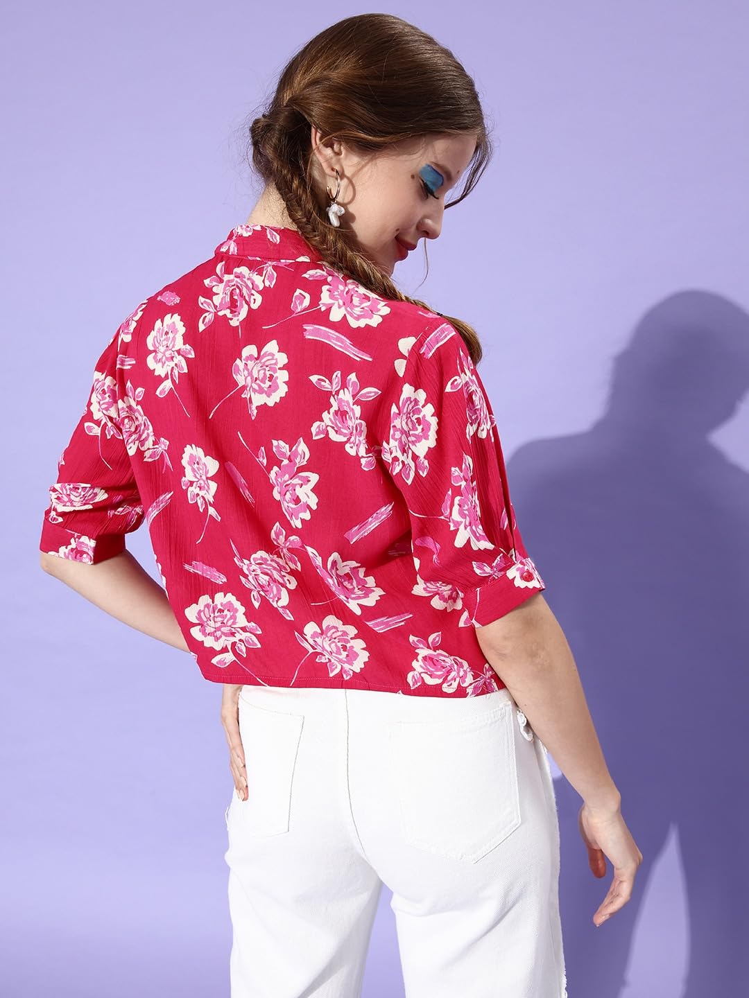 ALL YOURS Women's Slim Fit Floral Print Casual Shirt - Pink & White Cotton Blouse for Everyday Wear | Office, Date Night & Spring Outfits