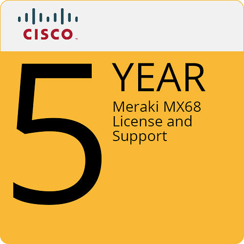 Cisco Meraki MX68 Cloud Managed Security Router with 5-Year Advanced Security License & Support - Ideal for Small Business Network Protection & Remote Work Security