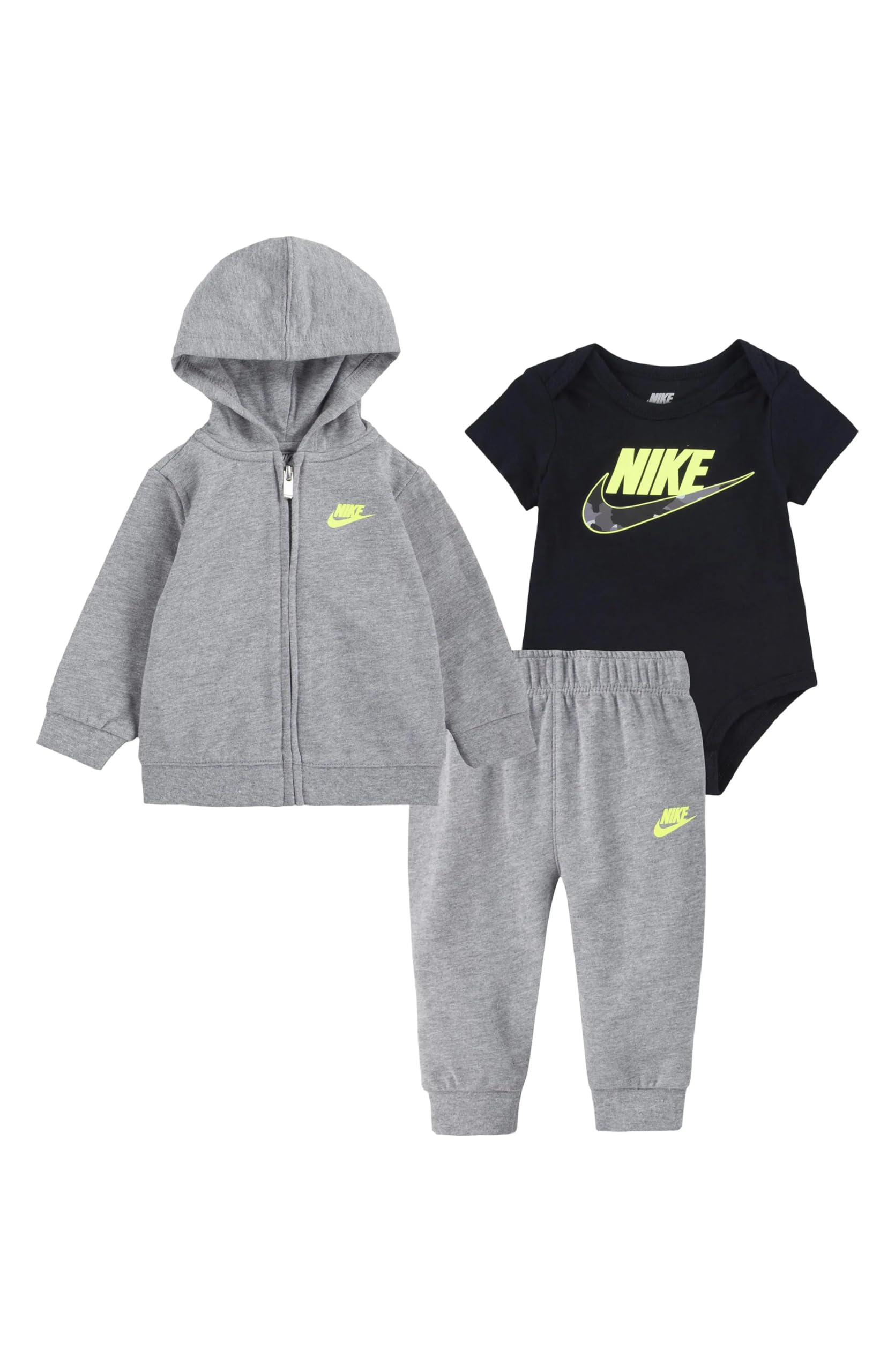 Nike Baby Boys 3-Piece Outfit Set - Zip Hoodie, Bodysuit & Pants | Soft Cotton Comfort for Newborns & Infants | Perfect for Playdates, Family Photos & Everyday Wear