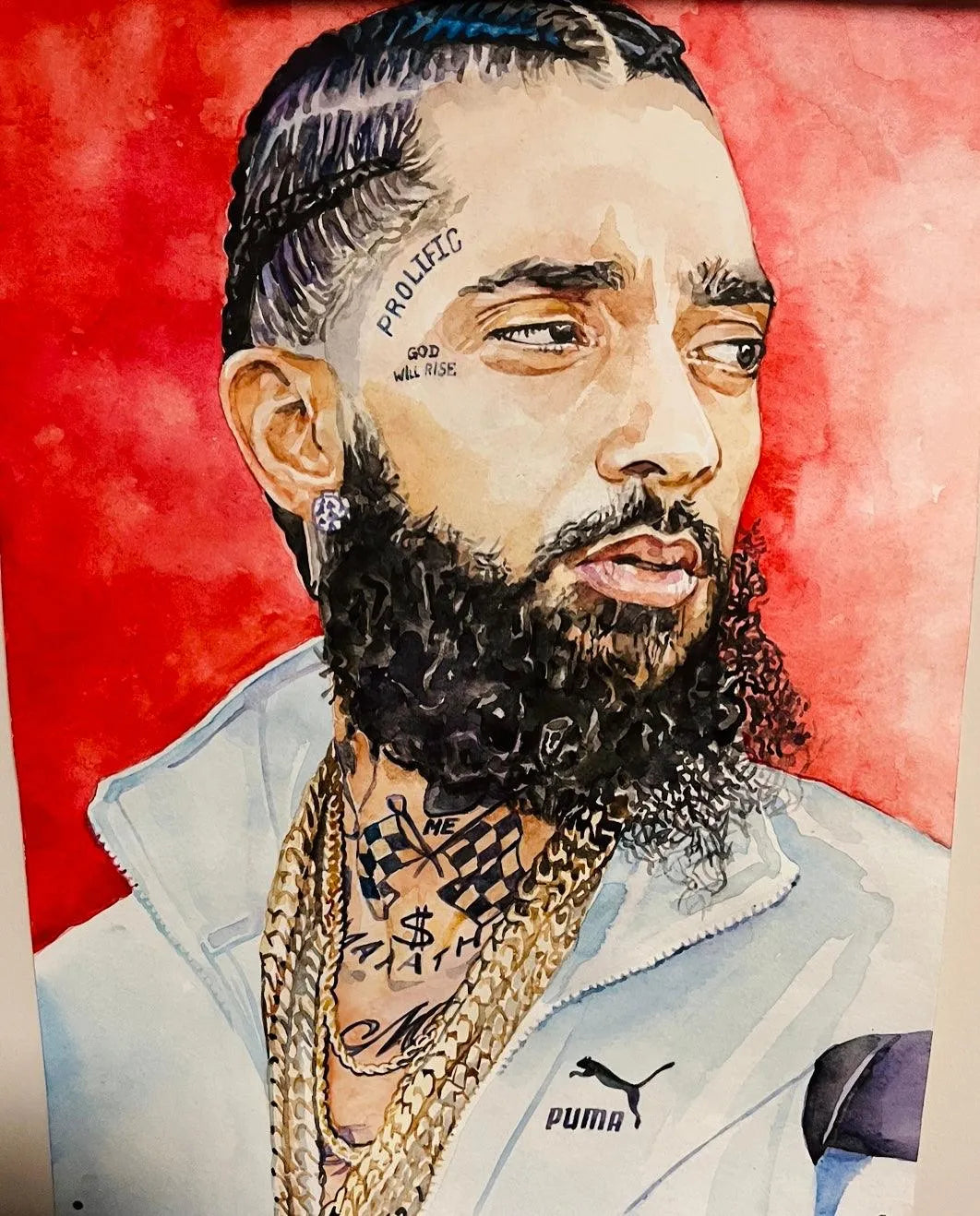 Nipsey Hussle Watercolor Painting - Original Hand Painted Artwork | Perfect for Home Decor, Office Wall Art & Music Fan Gifts