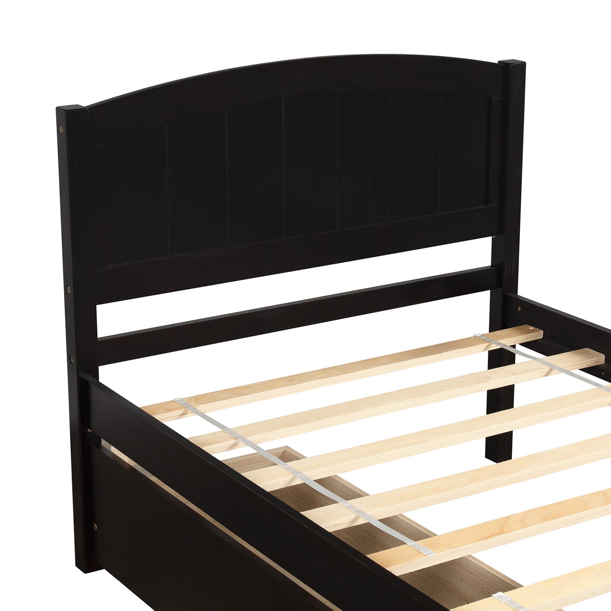 Twin Platform Bed Frame with 2 Storage Drawers - Space Saving Minimalist Pine Wood Bed (Espresso Finish) - Perfect for Small Bedrooms, Dorms & Studio Apartments