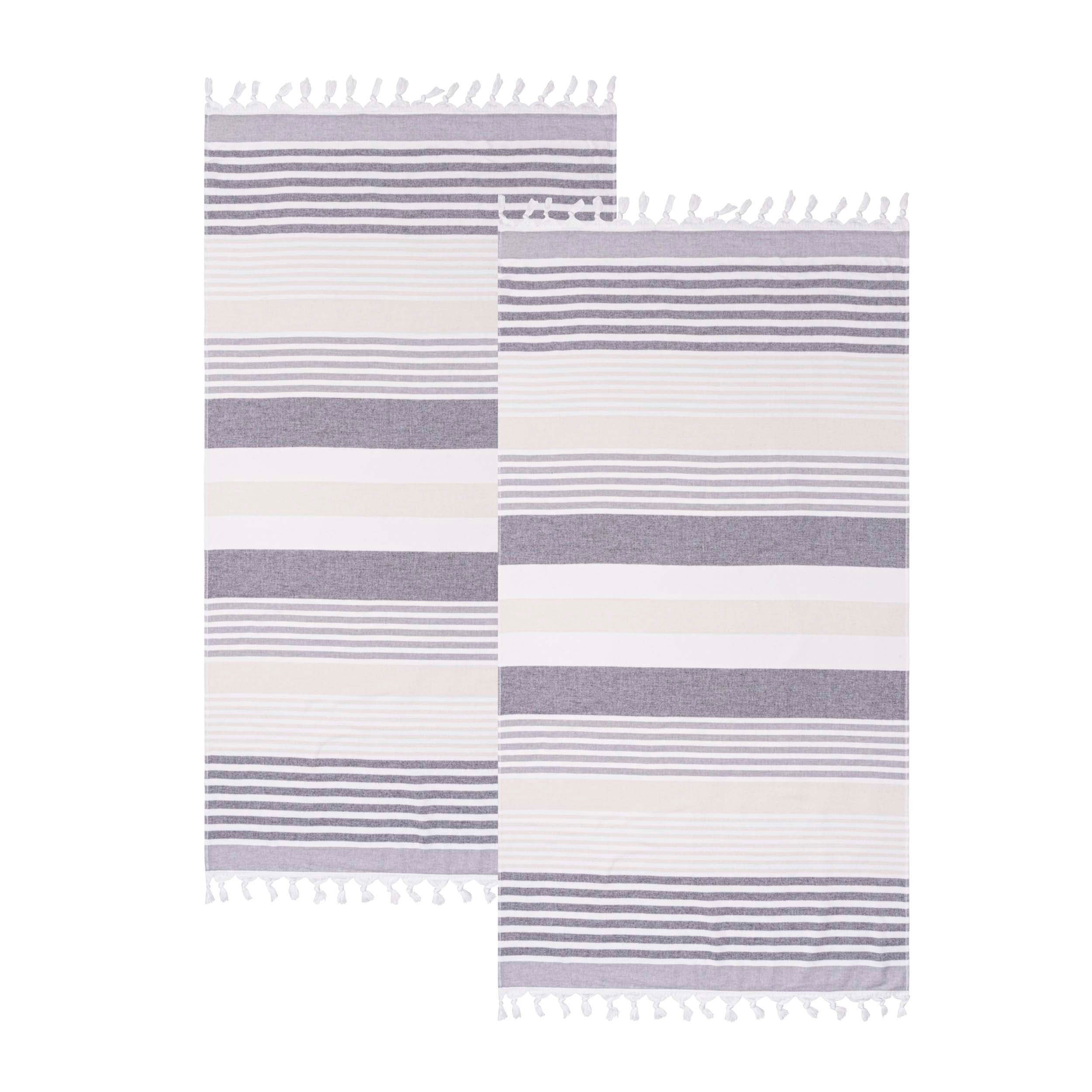 Meera Stripe Fouta 2-Piece Beach Towel Set with Tassels | Soft Quick-Dry Turkish Cotton Towels for Pool, Beach, Yoga & Spa | Perfect Summer Accessories