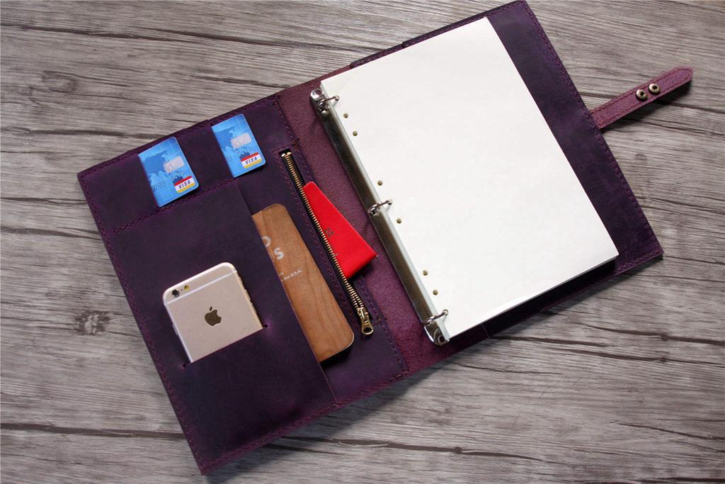 Vintage Purple Leather Binder with Zipper - Elegant Organizer for School, Office & Business Documents | Perfect for Students, Professionals & Home Use