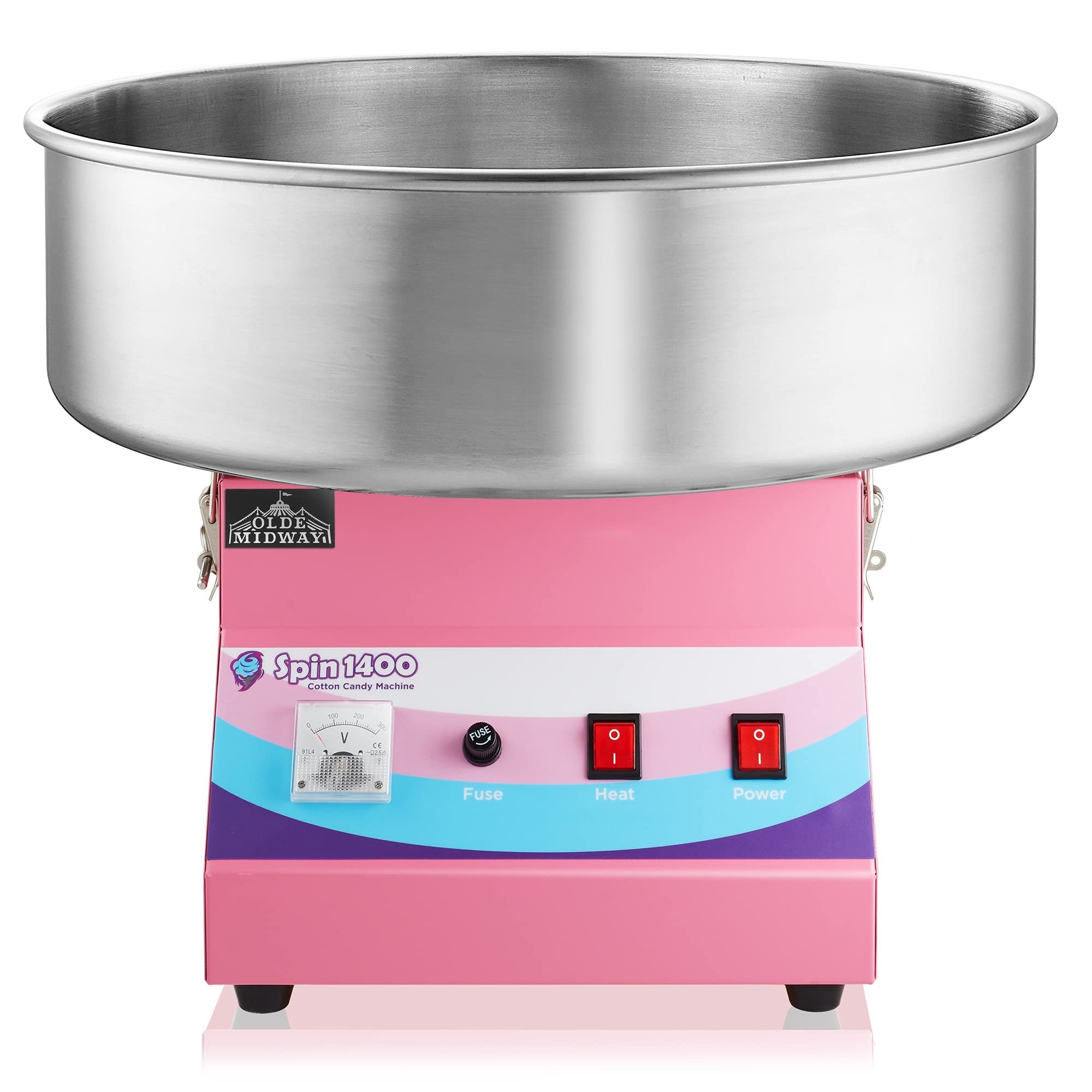 Olde Midway SPIN-1400 Commercial Cotton Candy Machine - Electric Candy Floss Maker for Parties, Carnivals & Events - Heavy Duty Stainless Steel Candy Spinner with 1000W Motor