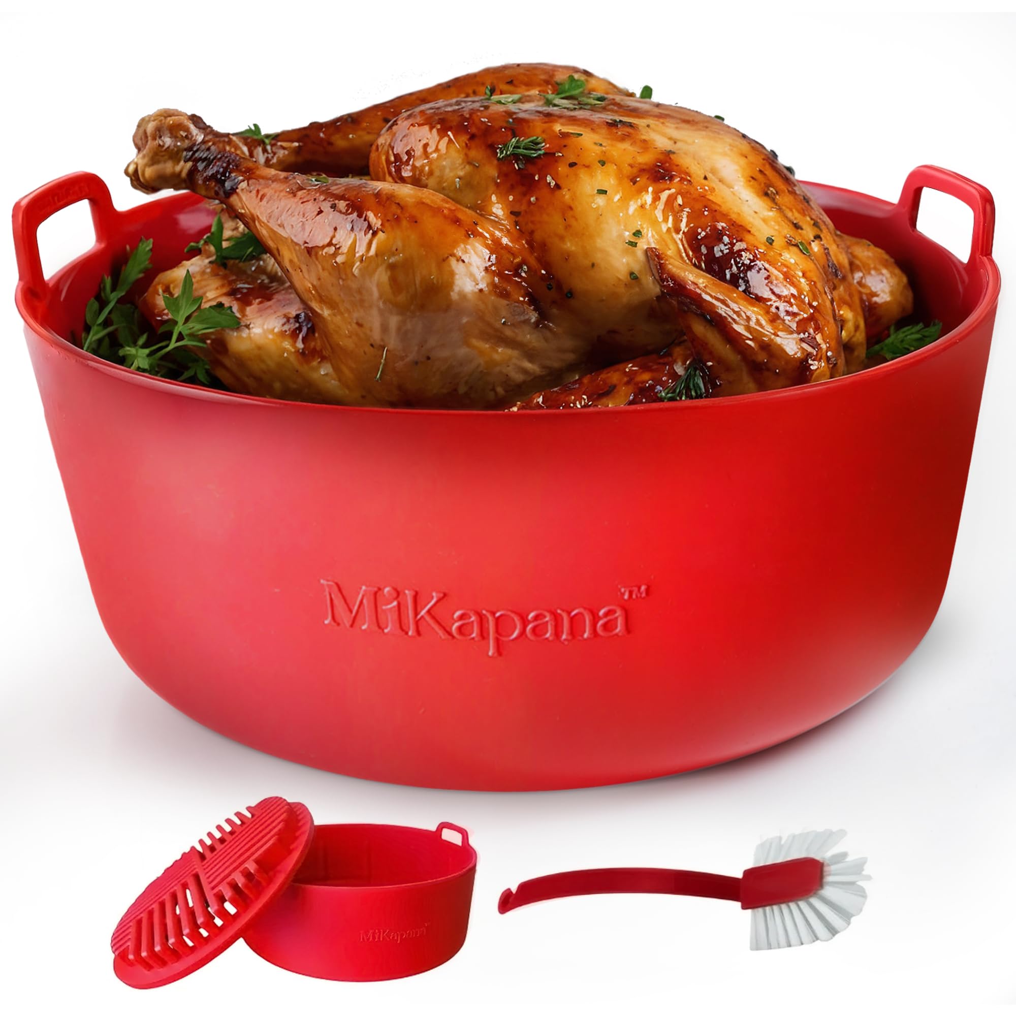 Reusable Silicone Air Fryer Basket - BPA-Free Non-Stick Accessory for Healthy Cooking (8.6 Inch, Red) - Perfect for Frying, Baking & Roasting Vegetables, Chicken Wings & More