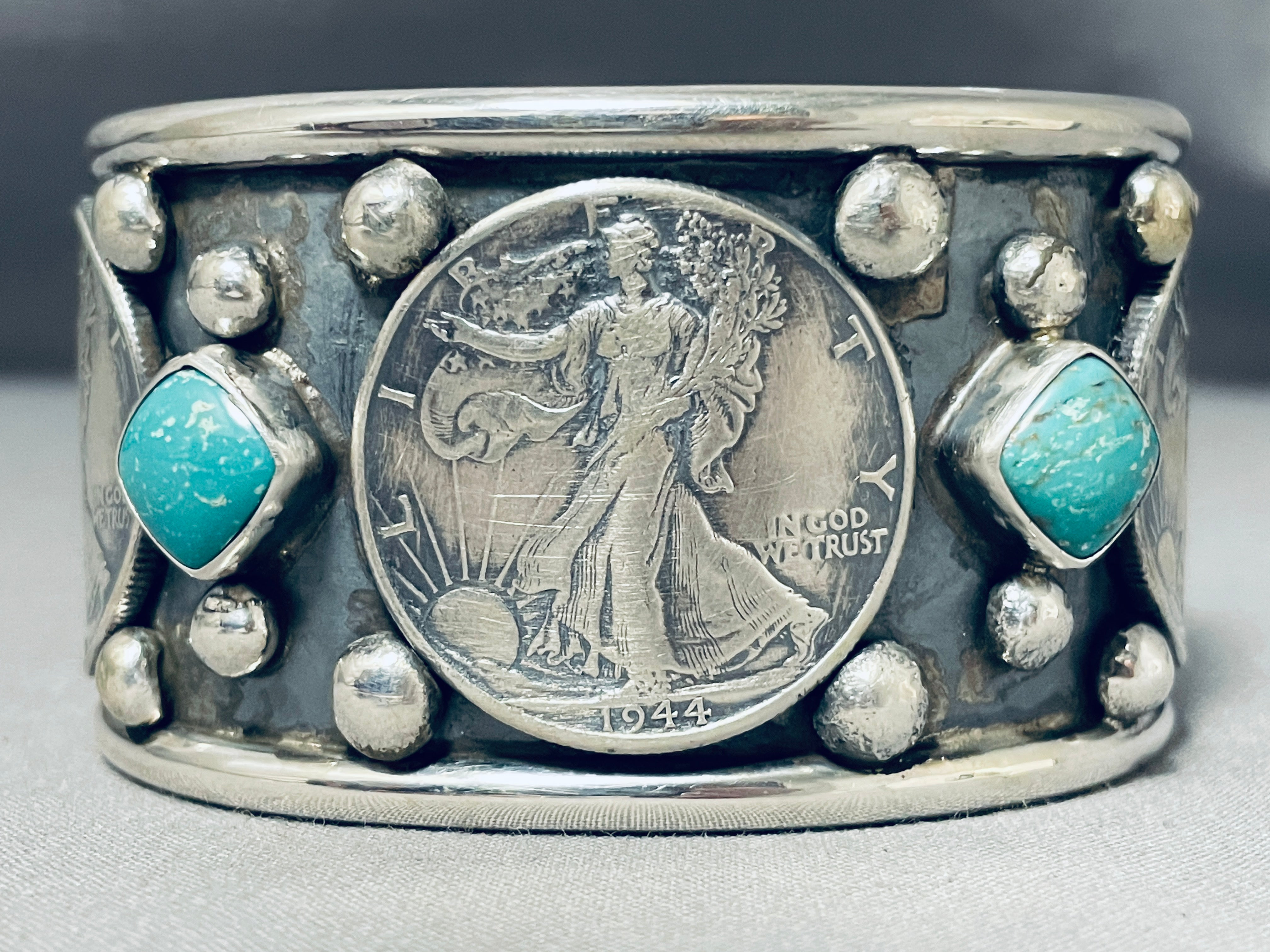 122 Gram Big Coin Native American Turquoise Sterling Silver Bracelet - Handmade Southwest Jewelry for Women, Boho Chic Accessories - Perfect for Festivals, Weddings & Everyday Wear