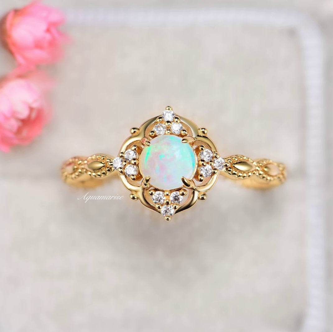Claire Australian Opal Ring 14K Yellow Gold Vermeil - Elegant Birthstone Jewelry for Women, Perfect Gift for Anniversary, Birthday & Special Occasions