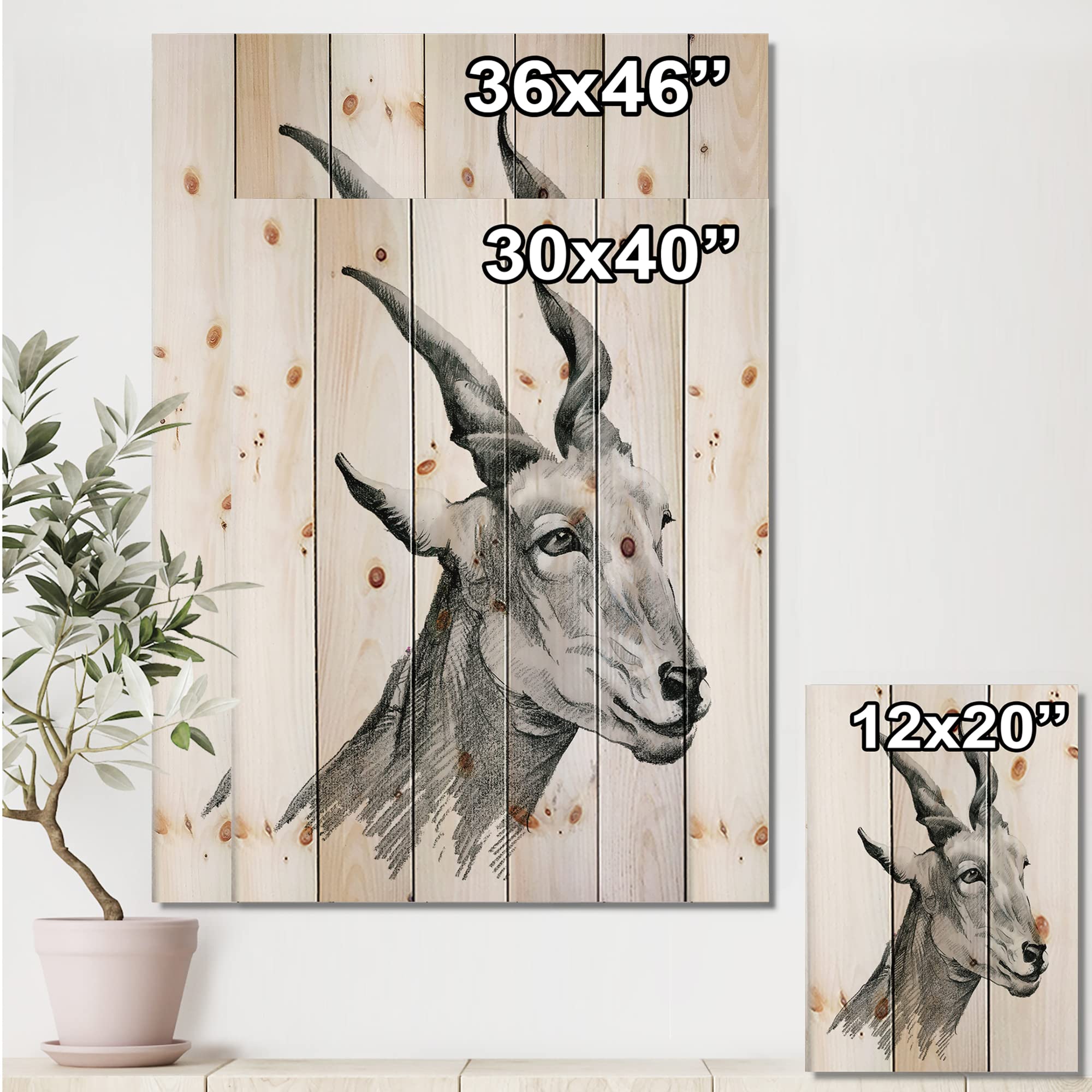 Farmhouse Wood Wall Decor - Monochrome Goat Portrait on Natural Pine Wood, Large Animal Wall Art for Rustic Home & Cabin Decor | Perfect for Living Room, Bedroom, or Office