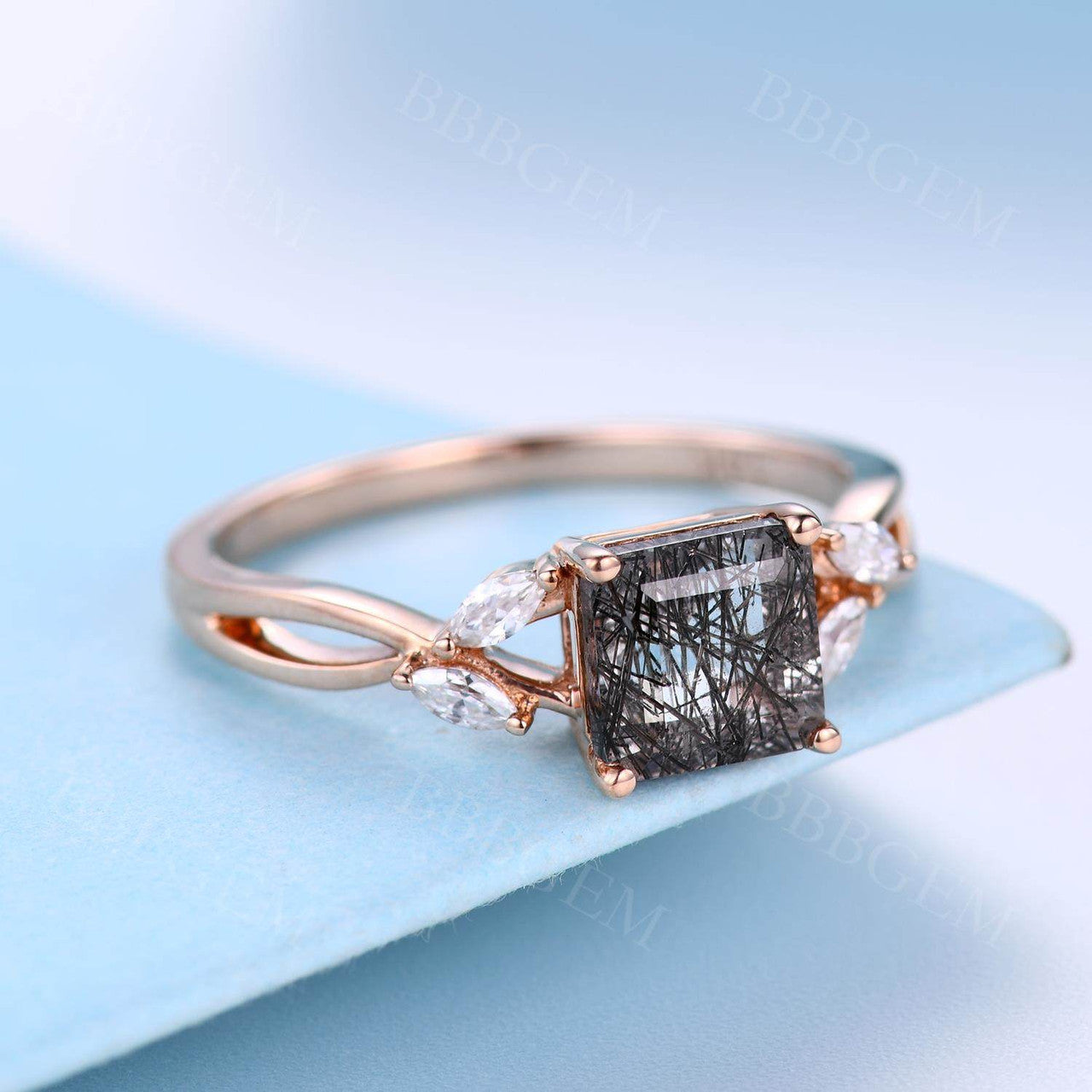 Natural Black Rutilated Quartz Diamond Engagement Ring for Women - Elegant Wedding Band, Promise Ring & Anniversary Jewelry Gift (Perfect for Proposals, Weddings & Special Occasions)